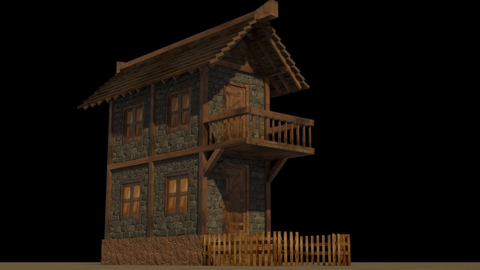 Medieval house 16 Free low-poly 3D model_11
