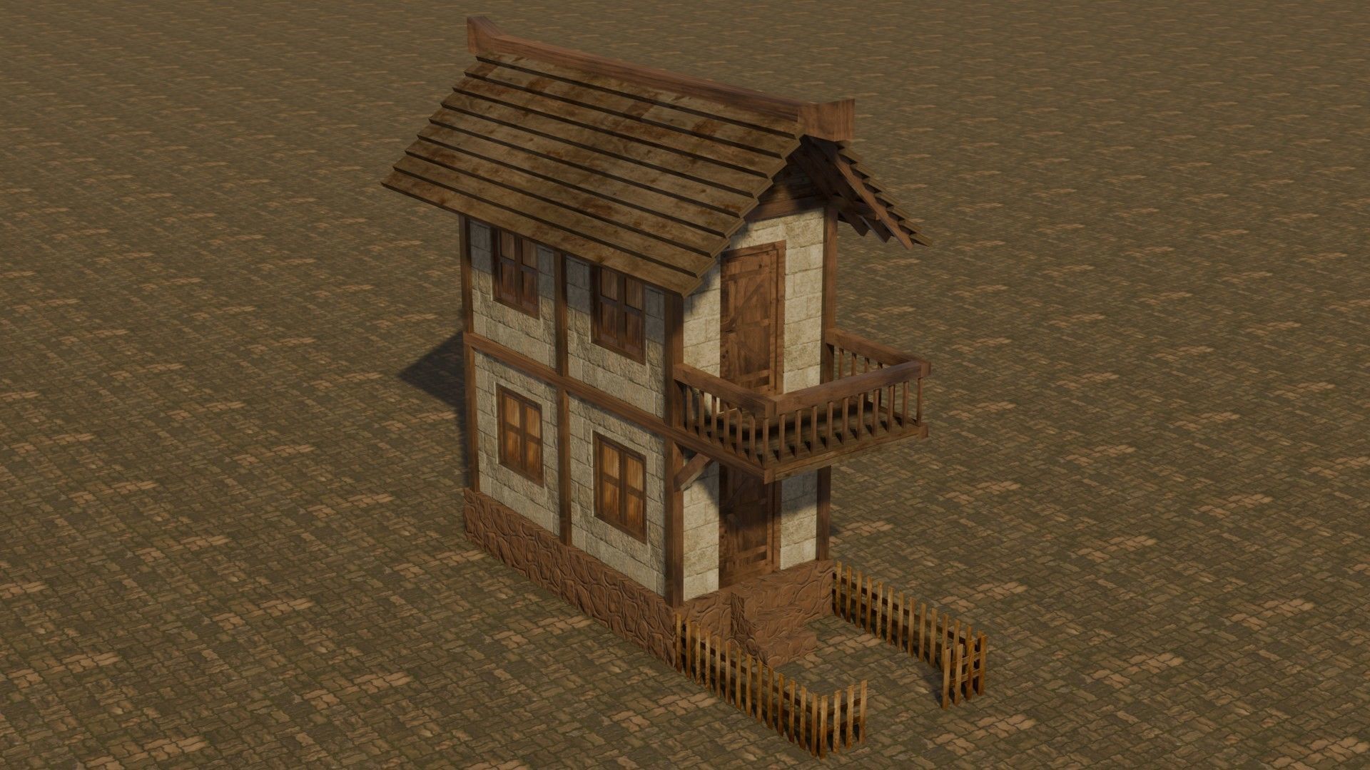 Medieval house 13 Free low-poly 3D model_4