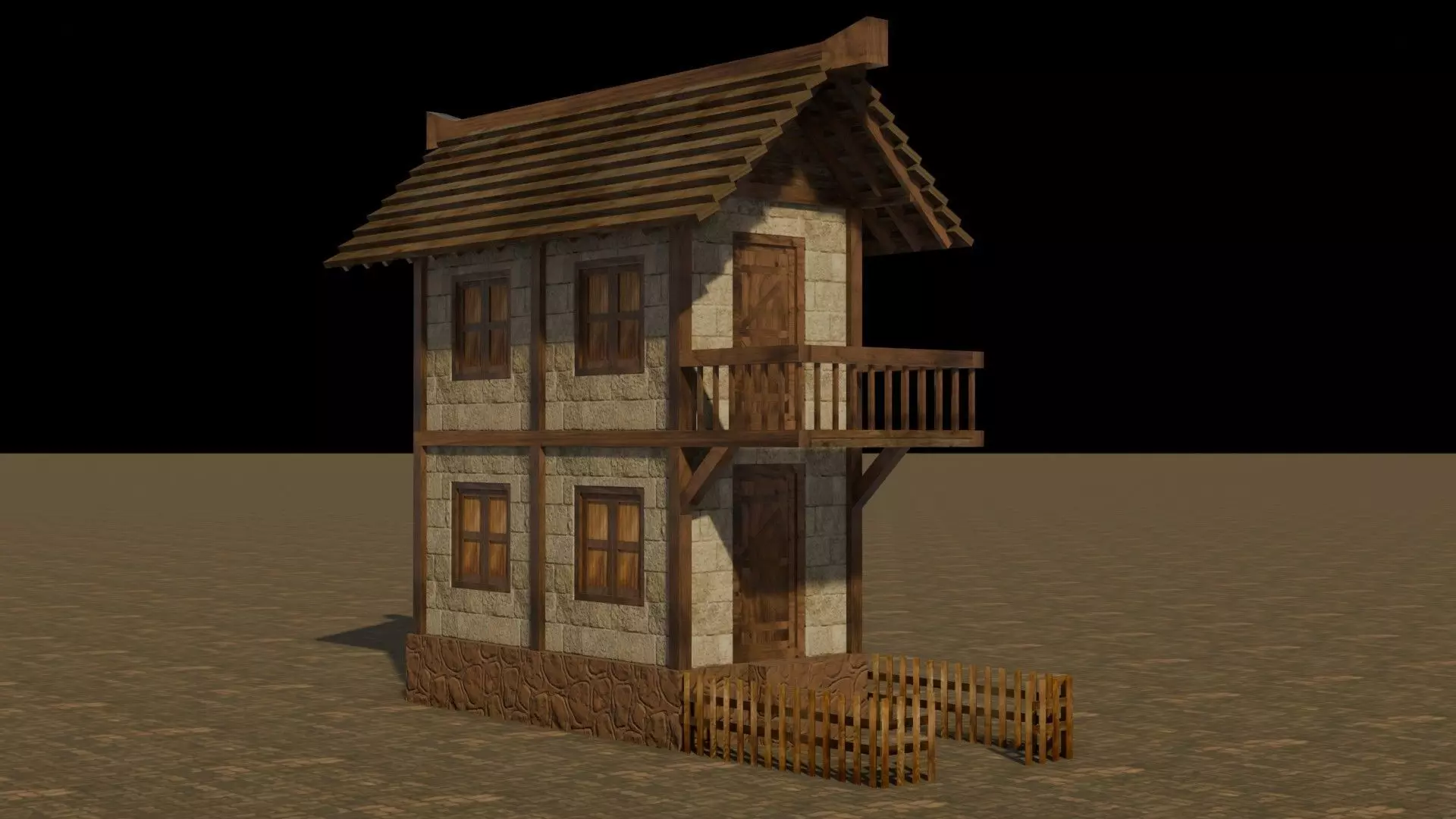 Medieval house 13 Free low-poly 3D model_0