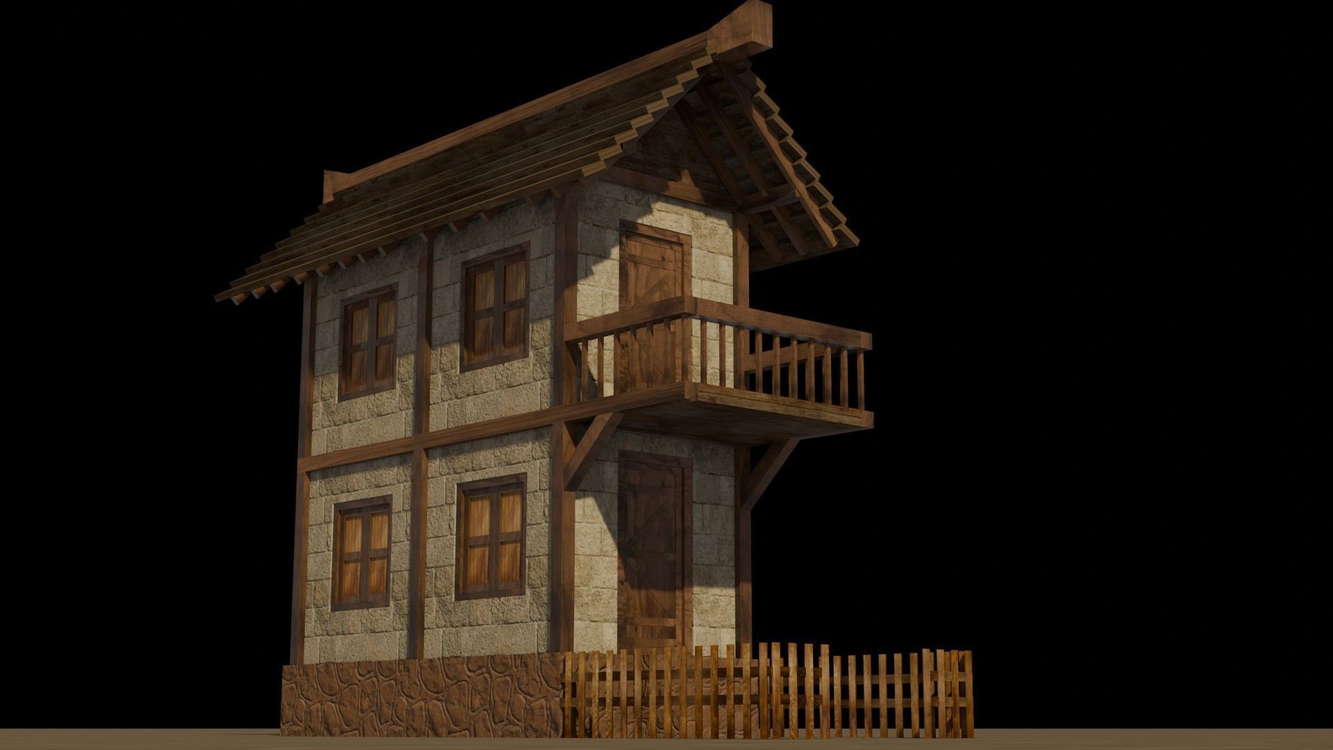 Medieval house 13 Free low-poly 3D model_11