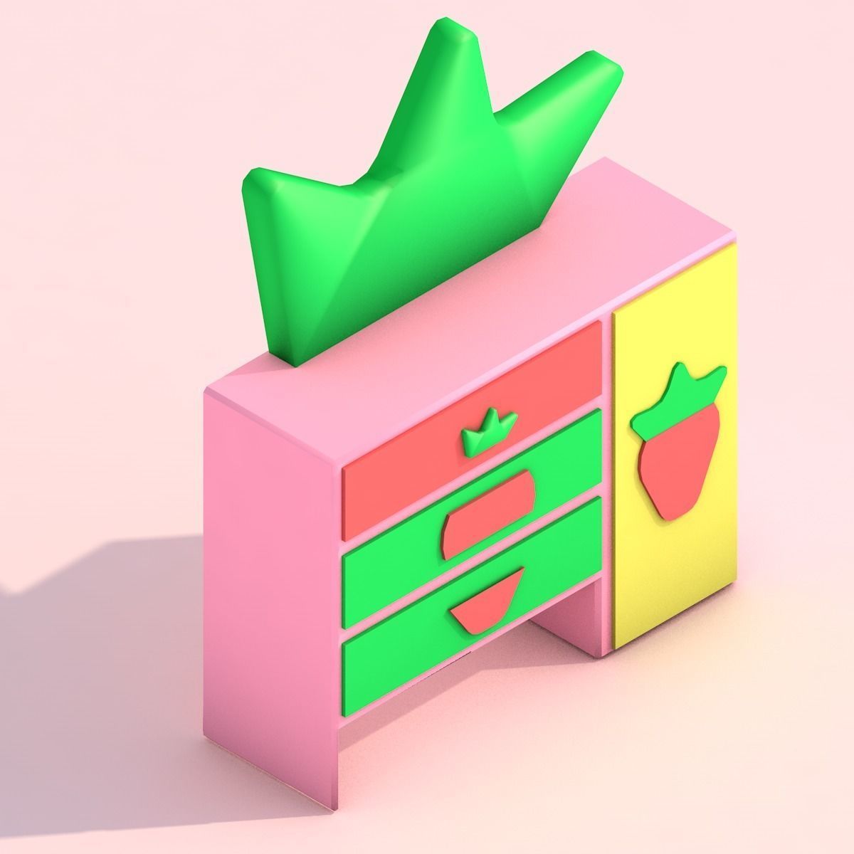 Strawberry Themed Furniture Set - Game Assets 3D model_14