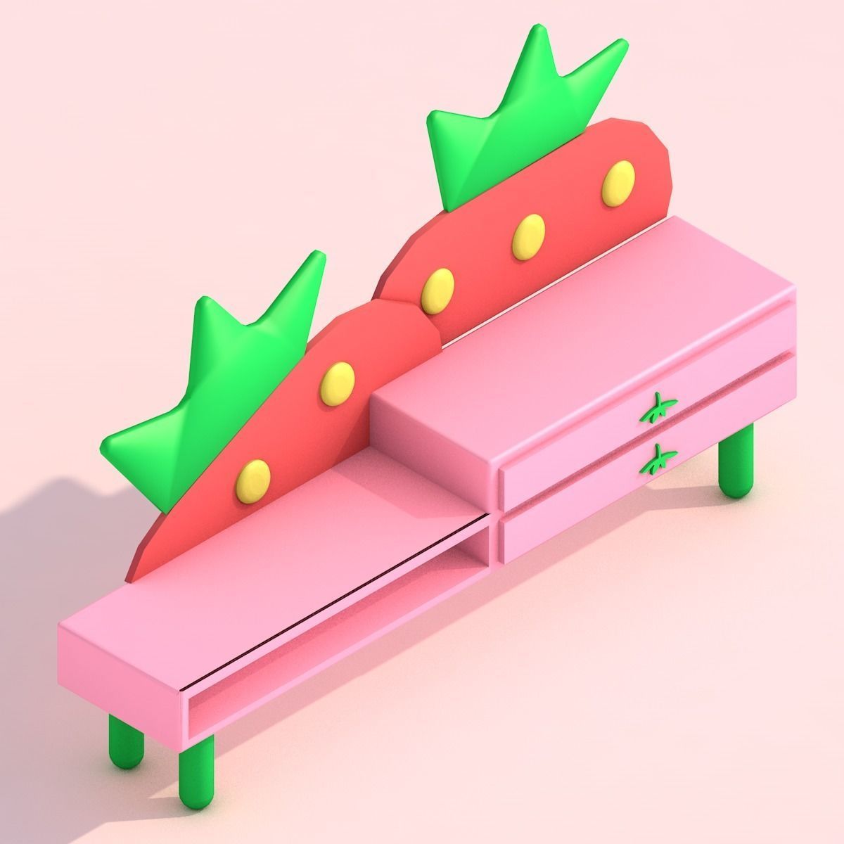 Strawberry Themed Furniture Set - Game Assets 3D model_5
