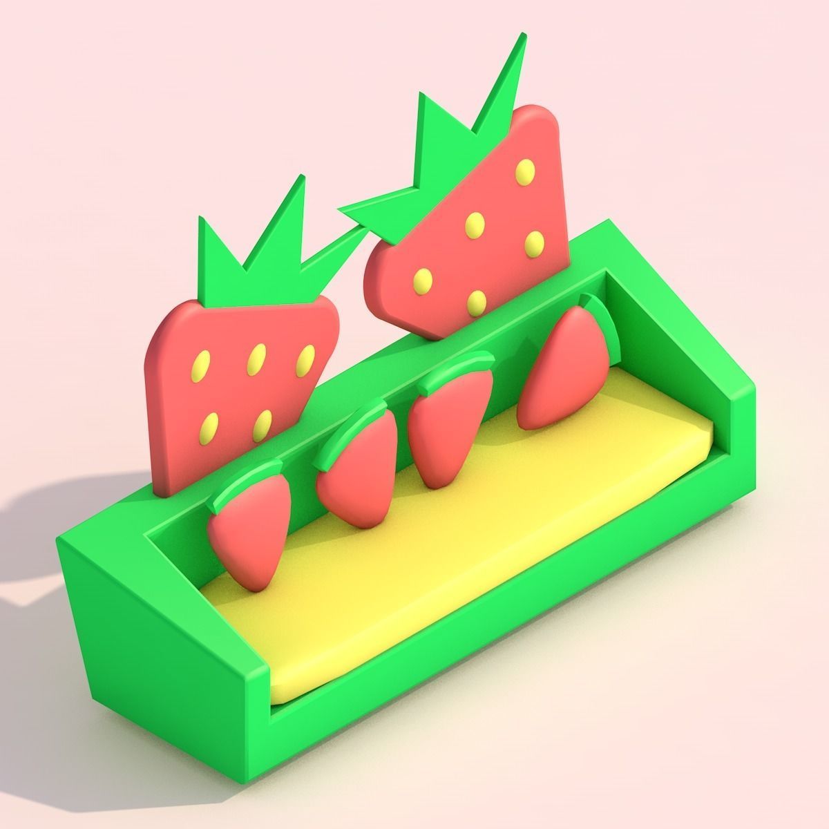 Strawberry Themed Furniture Set - Game Assets 3D model_3
