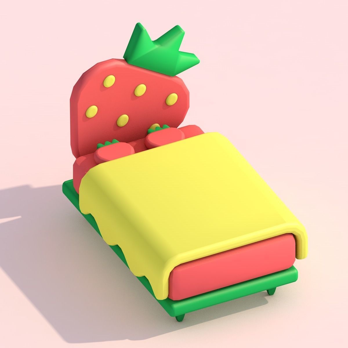 Strawberry Themed Furniture Set - Game Assets 3D model_1
