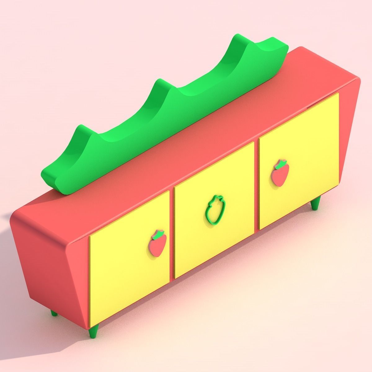 Strawberry Themed Furniture Set - Game Assets 3D model_2