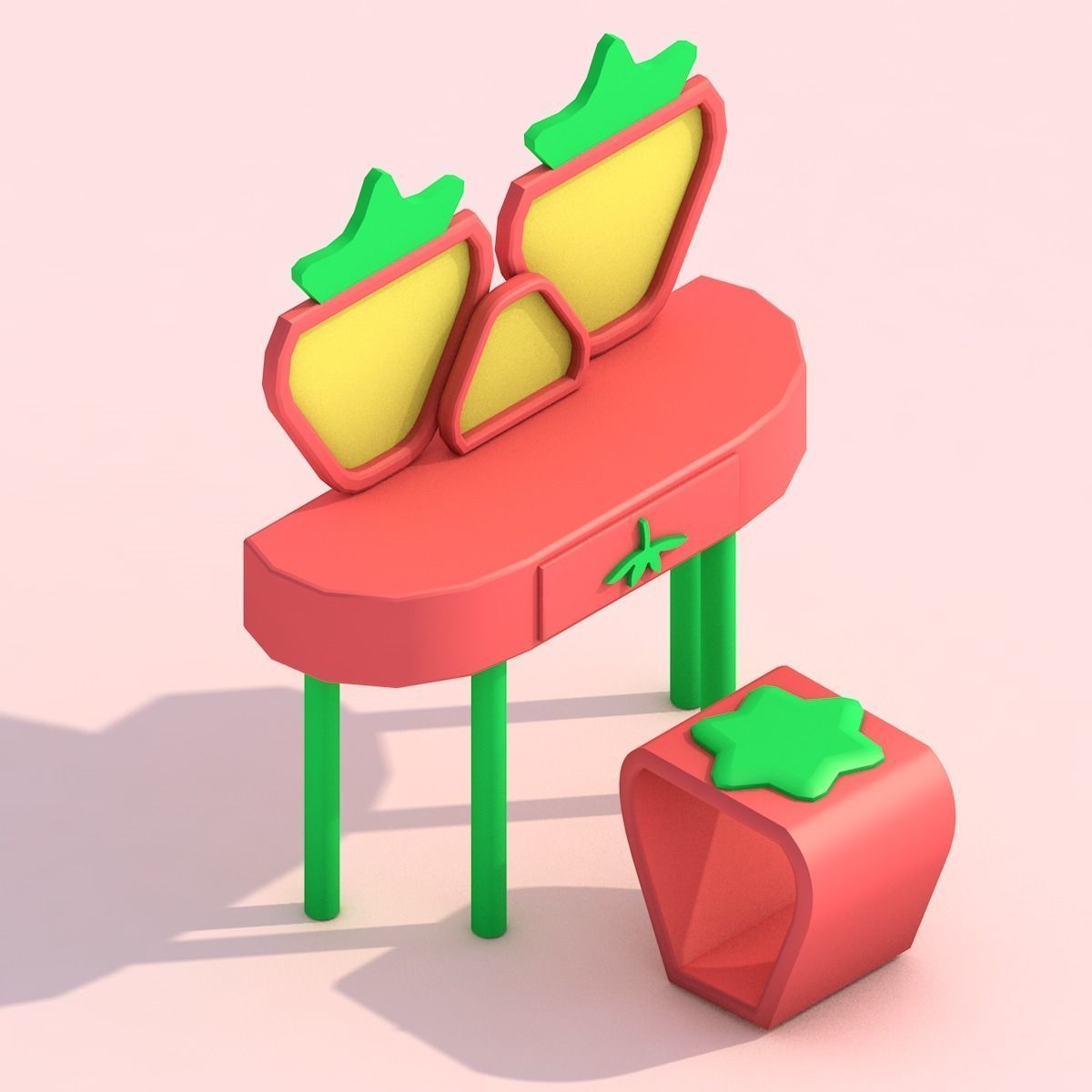 Strawberry Themed Furniture Set - Game Assets 3D model_13