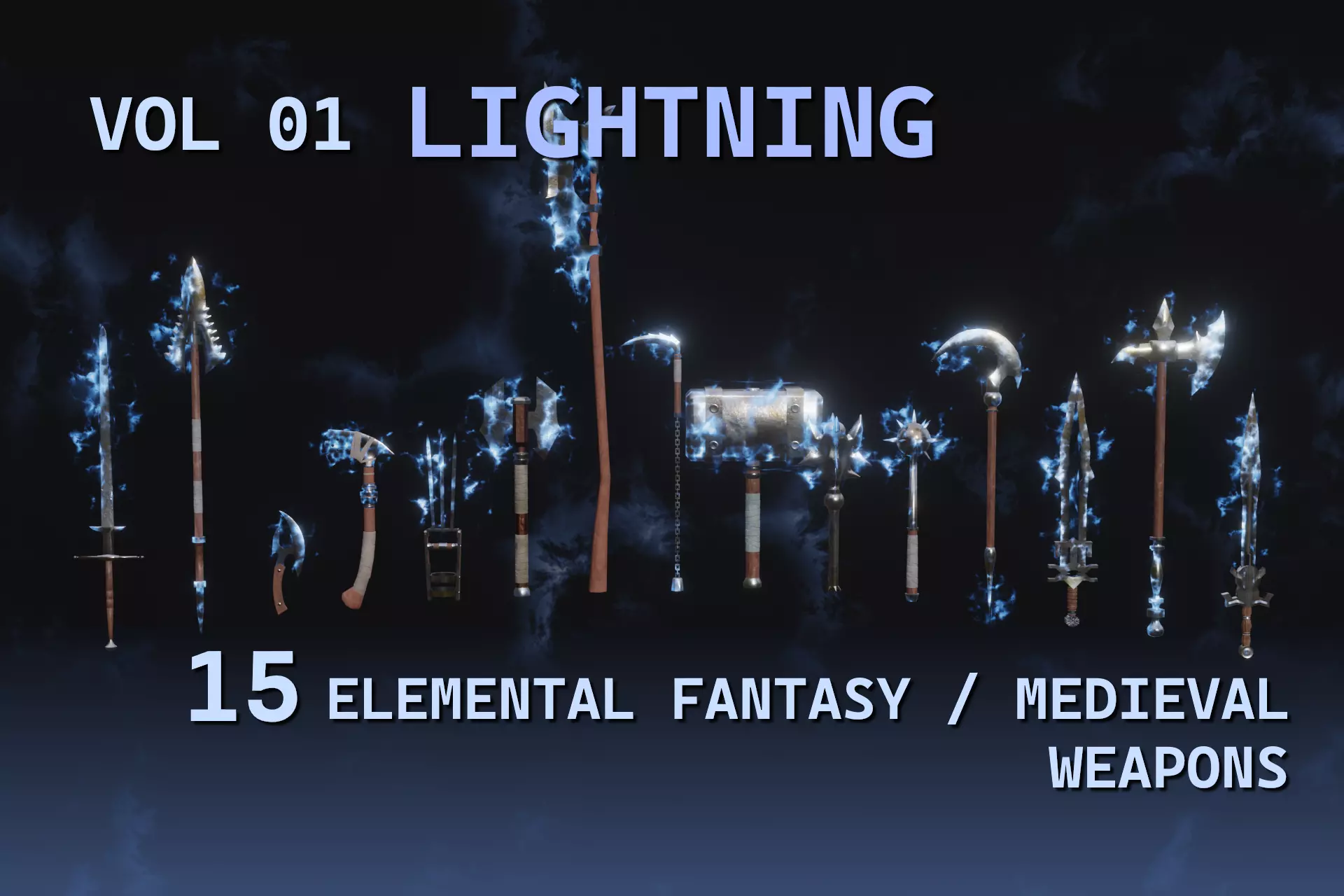 15 Lightning  elemental weapons - medieval - fantasy VOL 01 Low-poly 3D model_0