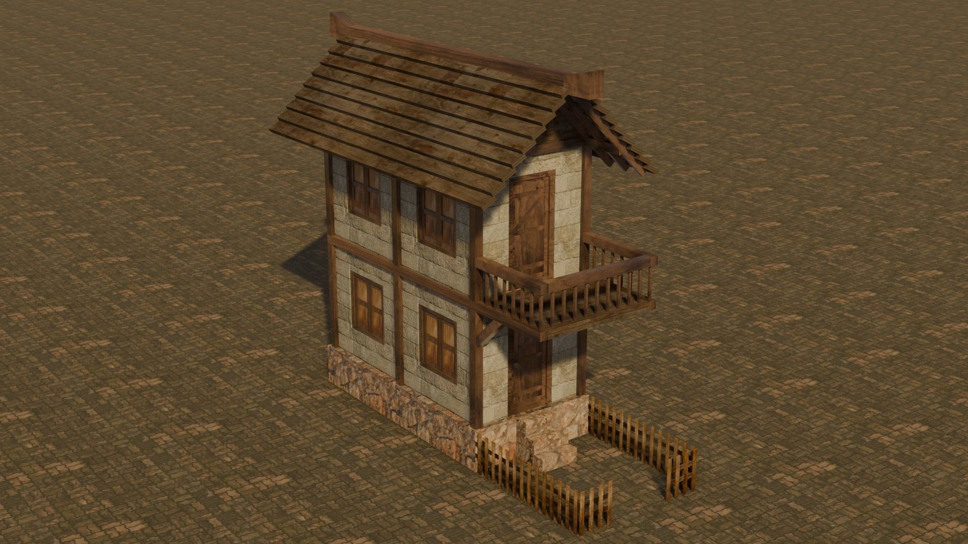 Medieval house 20 Free low-poly 3D model_4