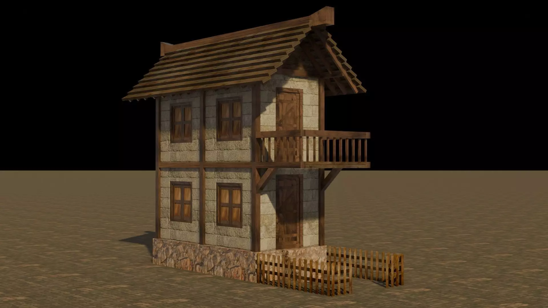 Medieval house 20 Free low-poly 3D model_0
