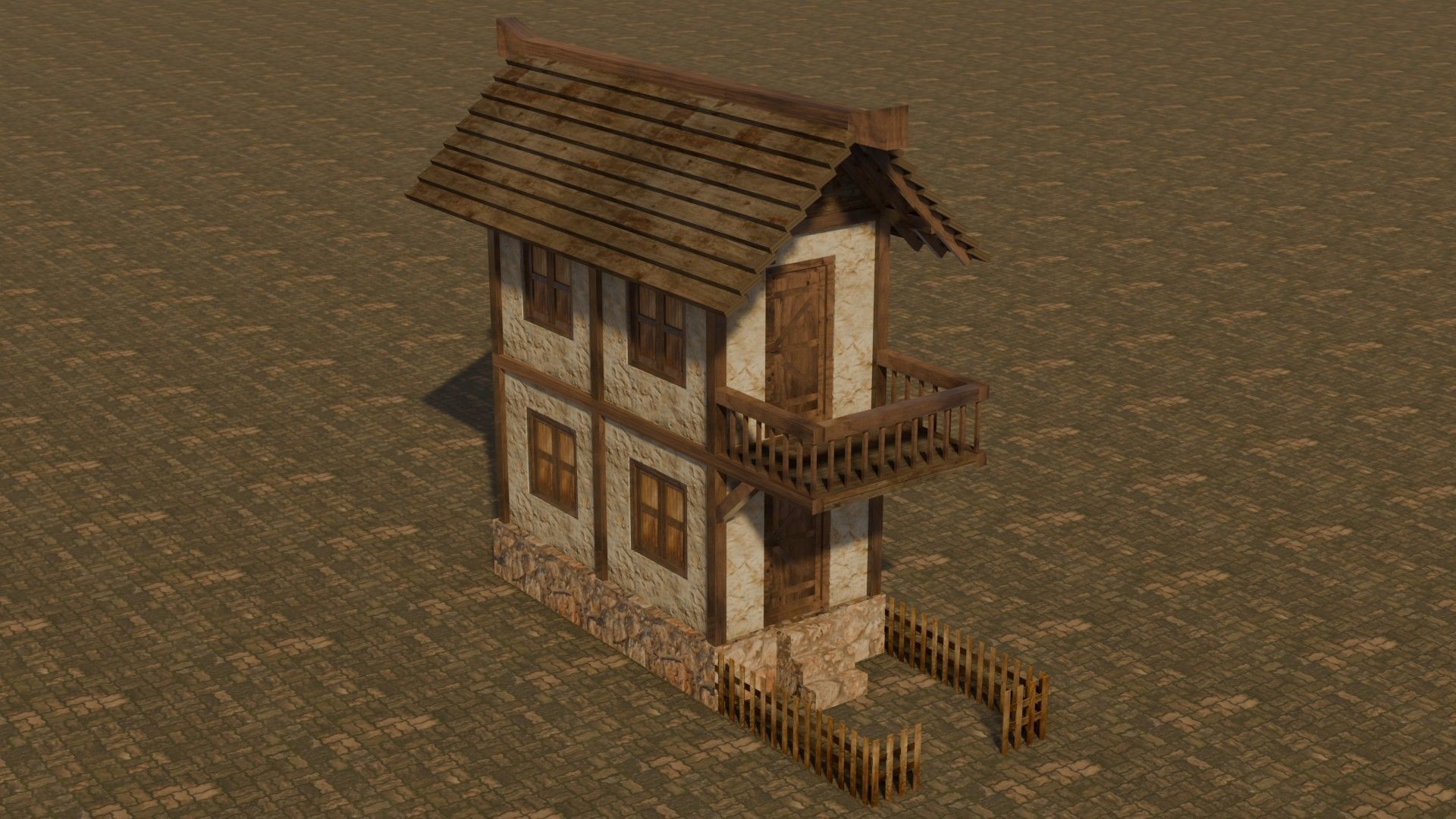 Medieval house 19 Free low-poly 3D model_4
