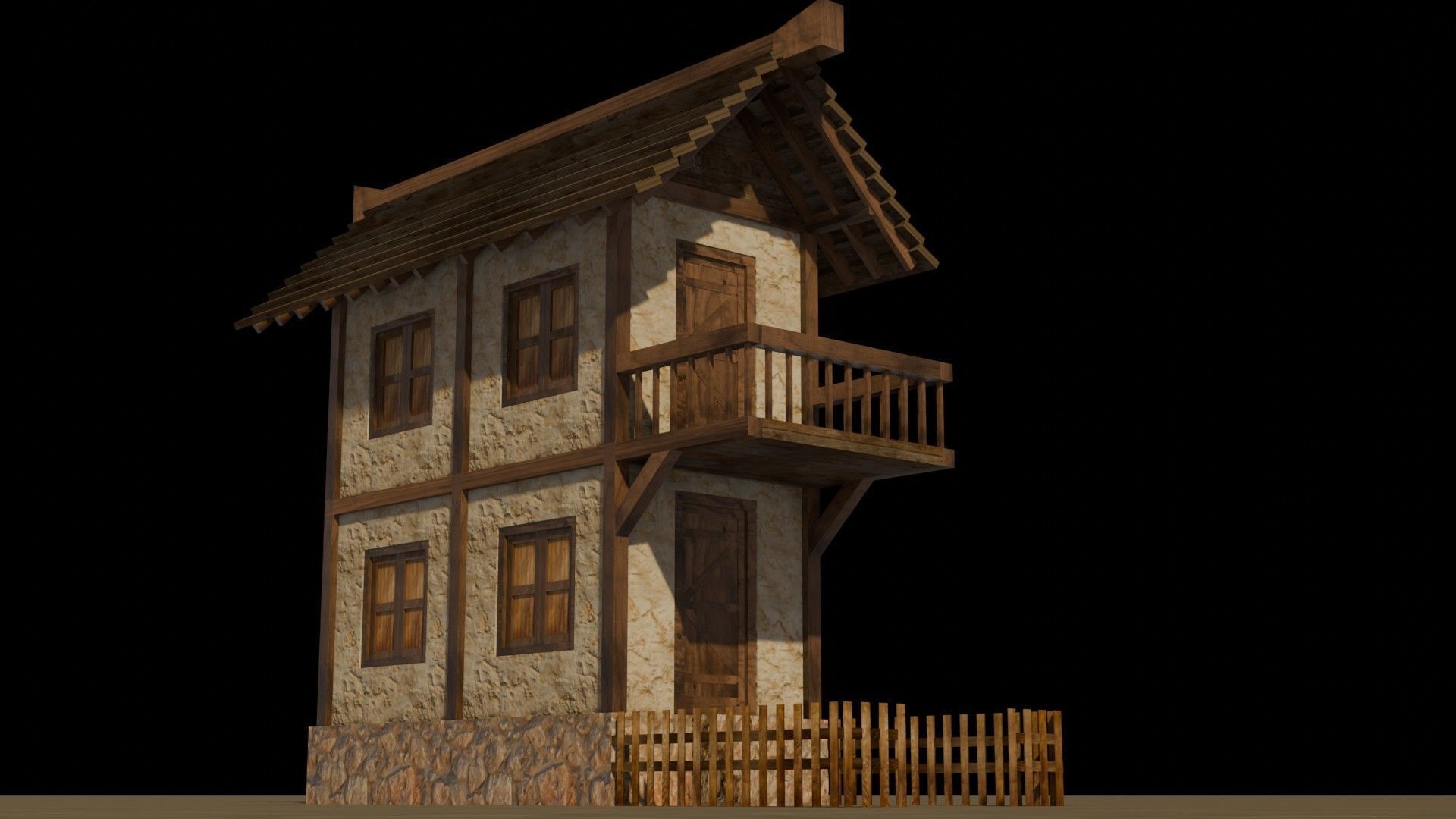 Medieval house 19 Free low-poly 3D model_11