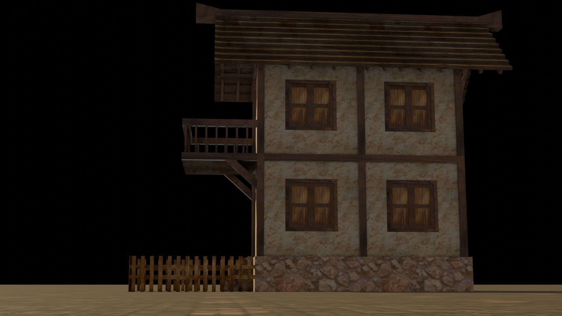 Medieval house 19 Free low-poly 3D model_12