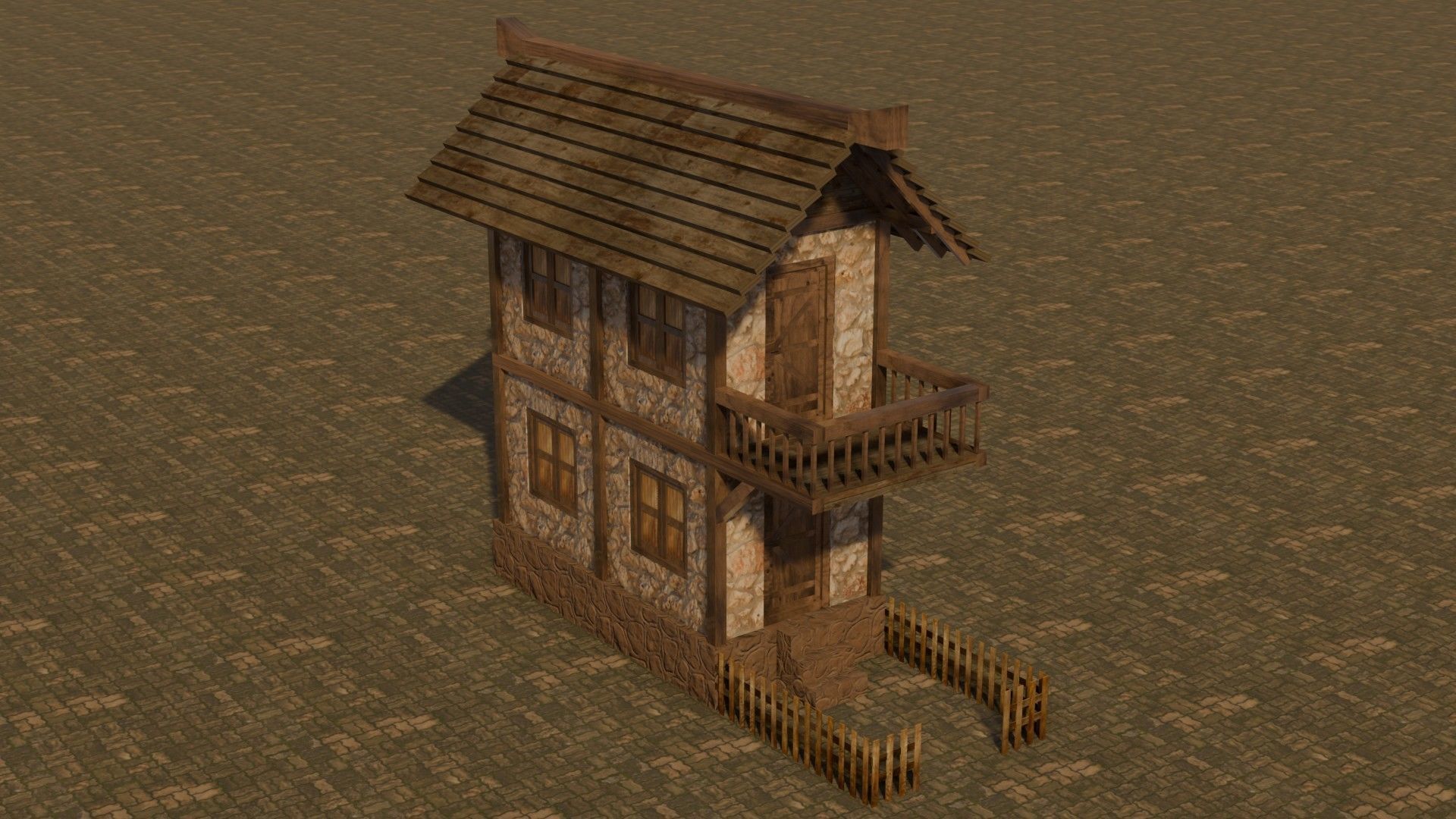 Medieval house 12 Free low-poly 3D model_4