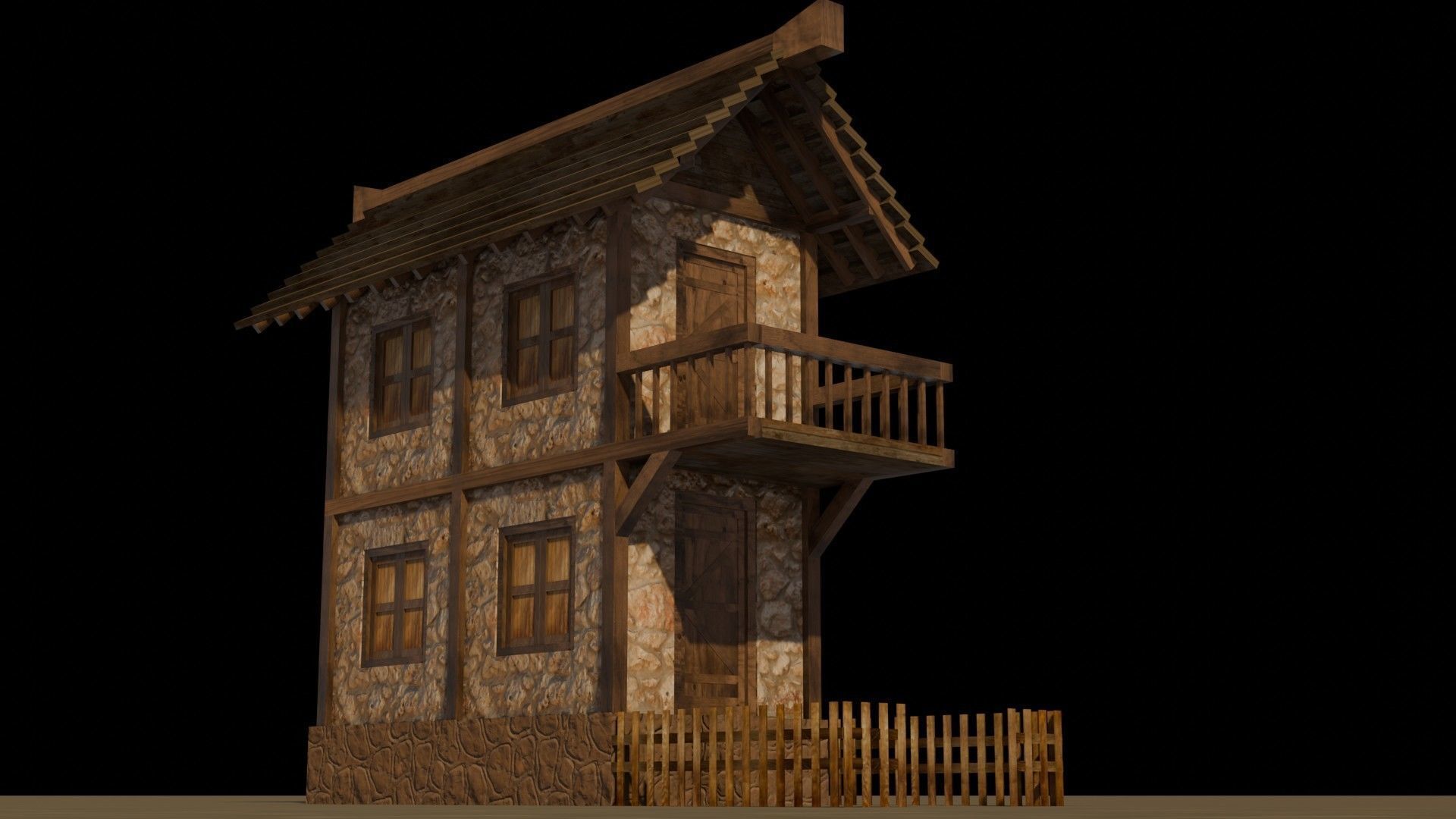 Medieval house 12 Free low-poly 3D model_11