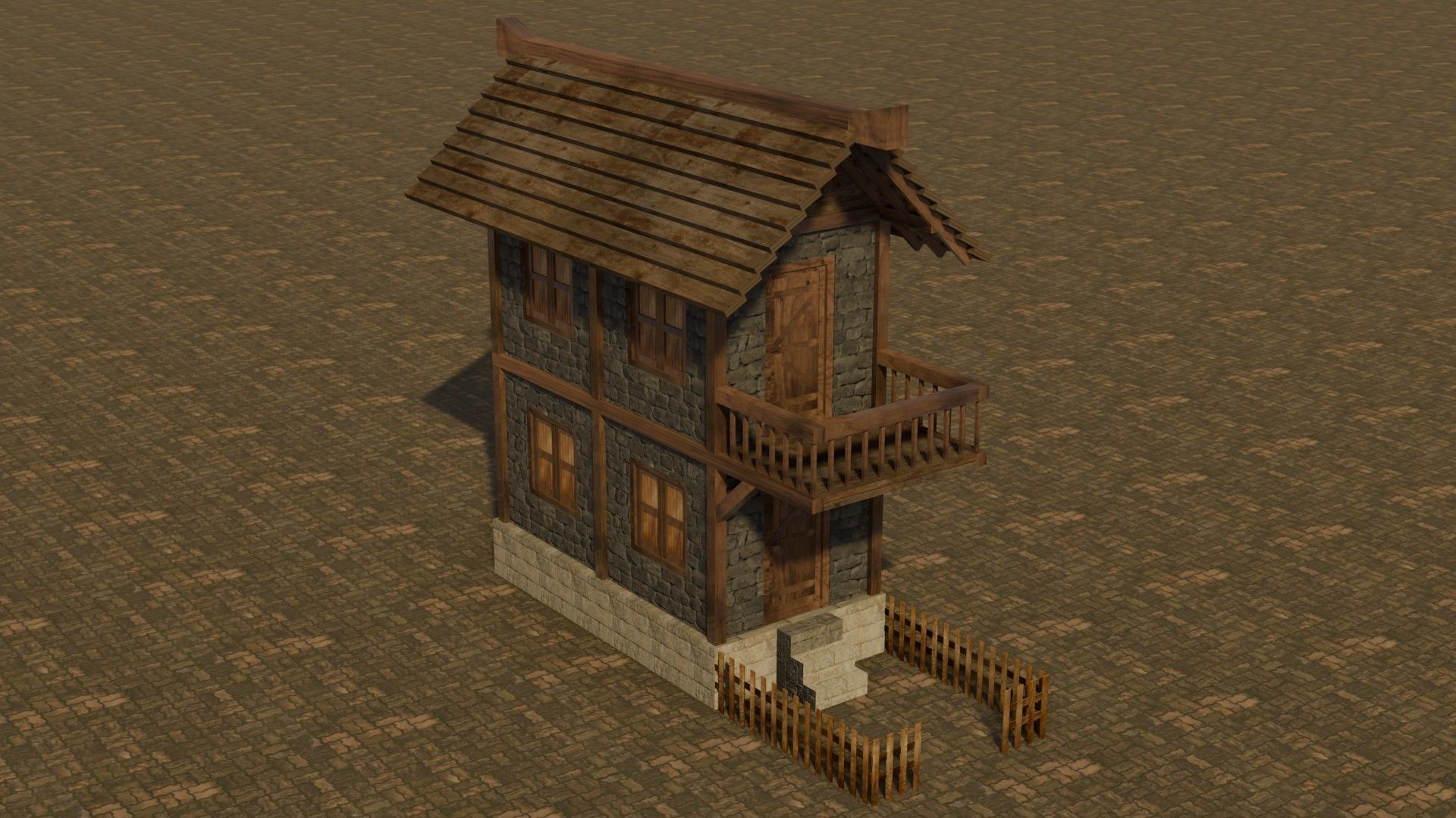 Medieval house Free low-poly 3D model_4