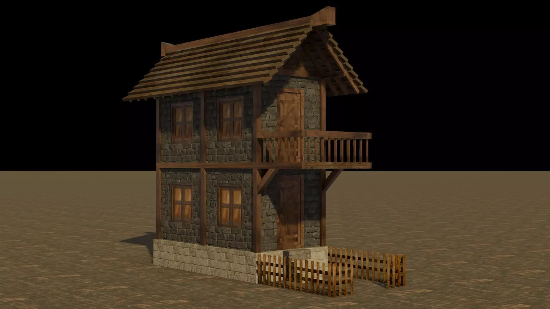 Medieval house Free low-poly 3D model_0