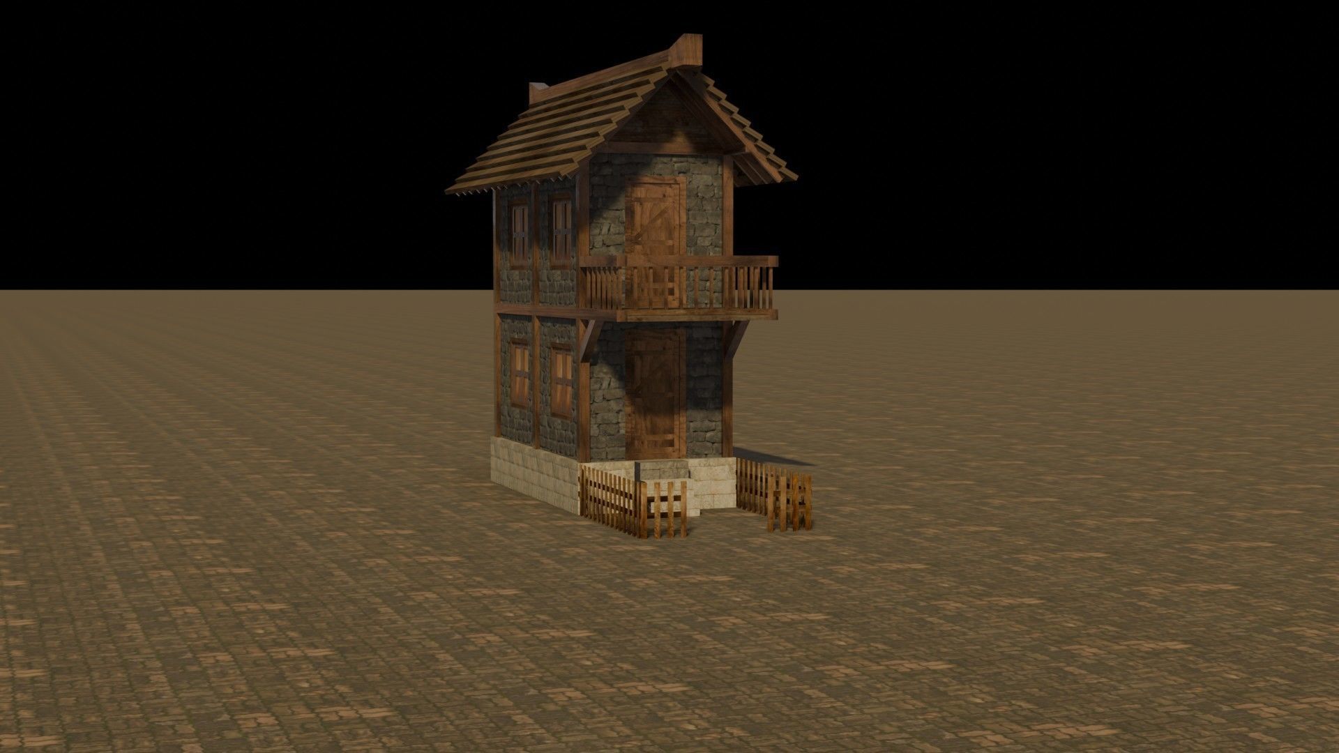 Medieval house Free low-poly 3D model_16