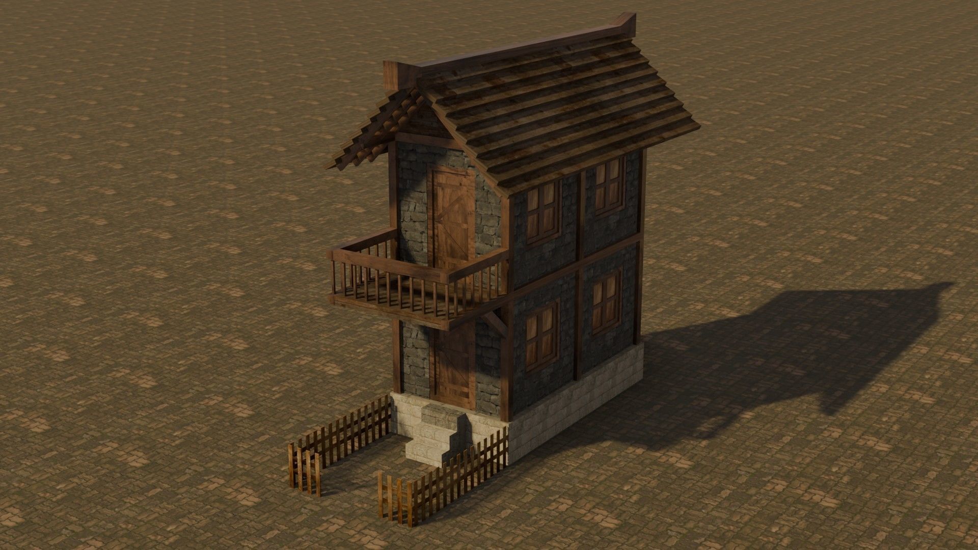 Medieval house Free low-poly 3D model_2