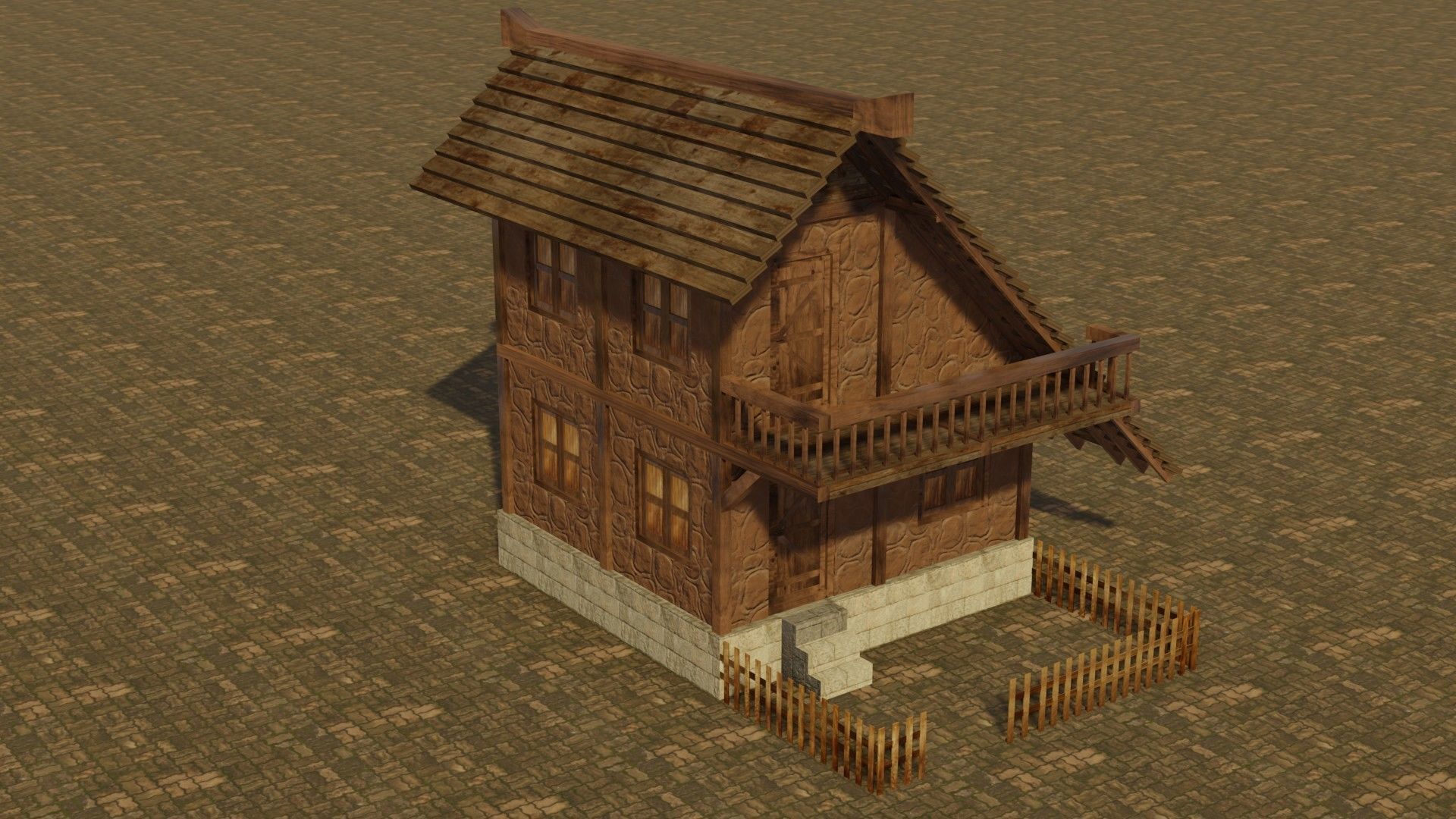 Medieval house 8 Low-poly 3D model_4