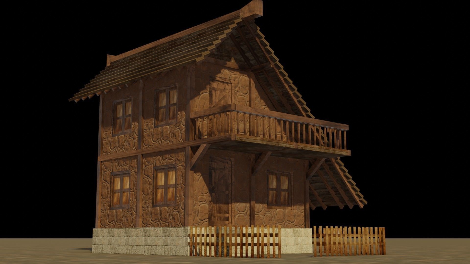 Medieval house 8 Low-poly 3D model_11