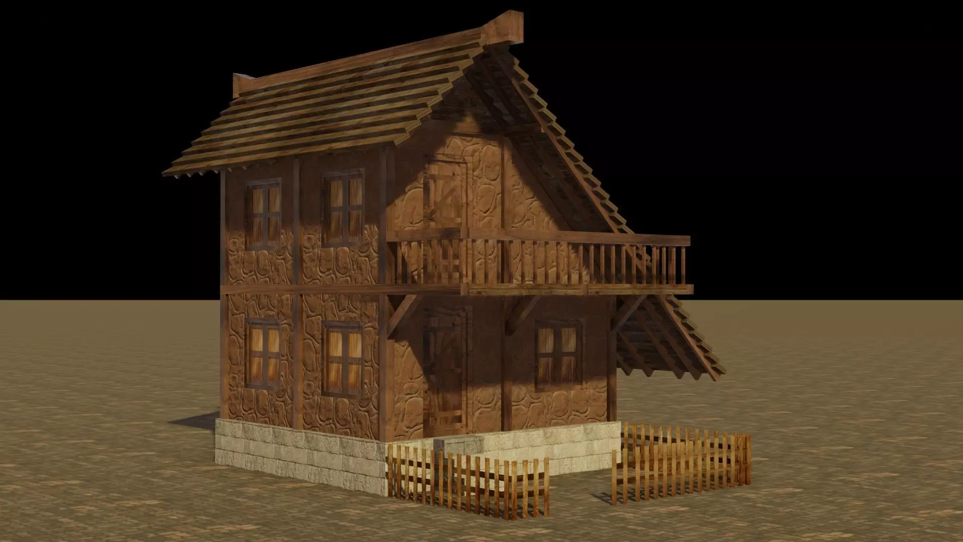 Medieval house 8 Low-poly 3D model_0