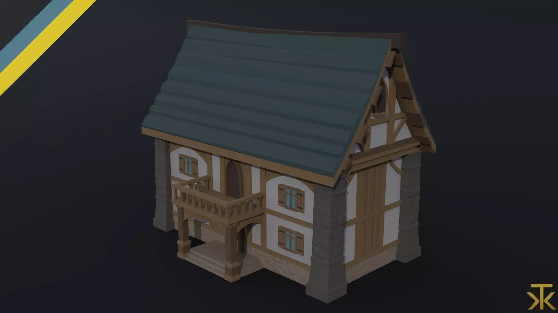 Cartoon medieval house 3 Polygonal Style Low-poly 3D model_0