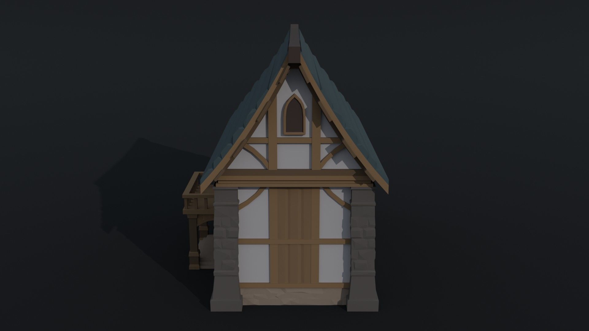 Cartoon medieval house 3 Polygonal Style Low-poly 3D model_5