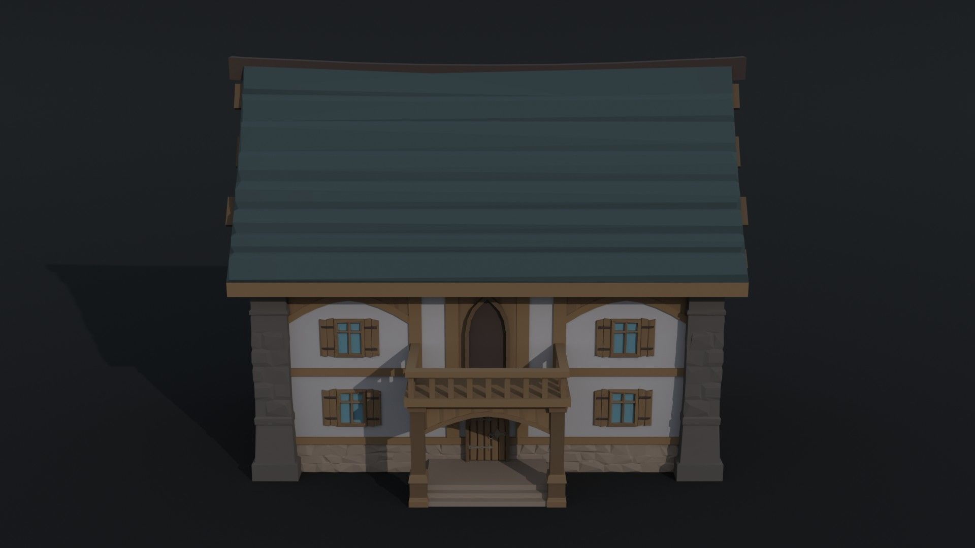 Cartoon medieval house 3 Polygonal Style Low-poly 3D model_2