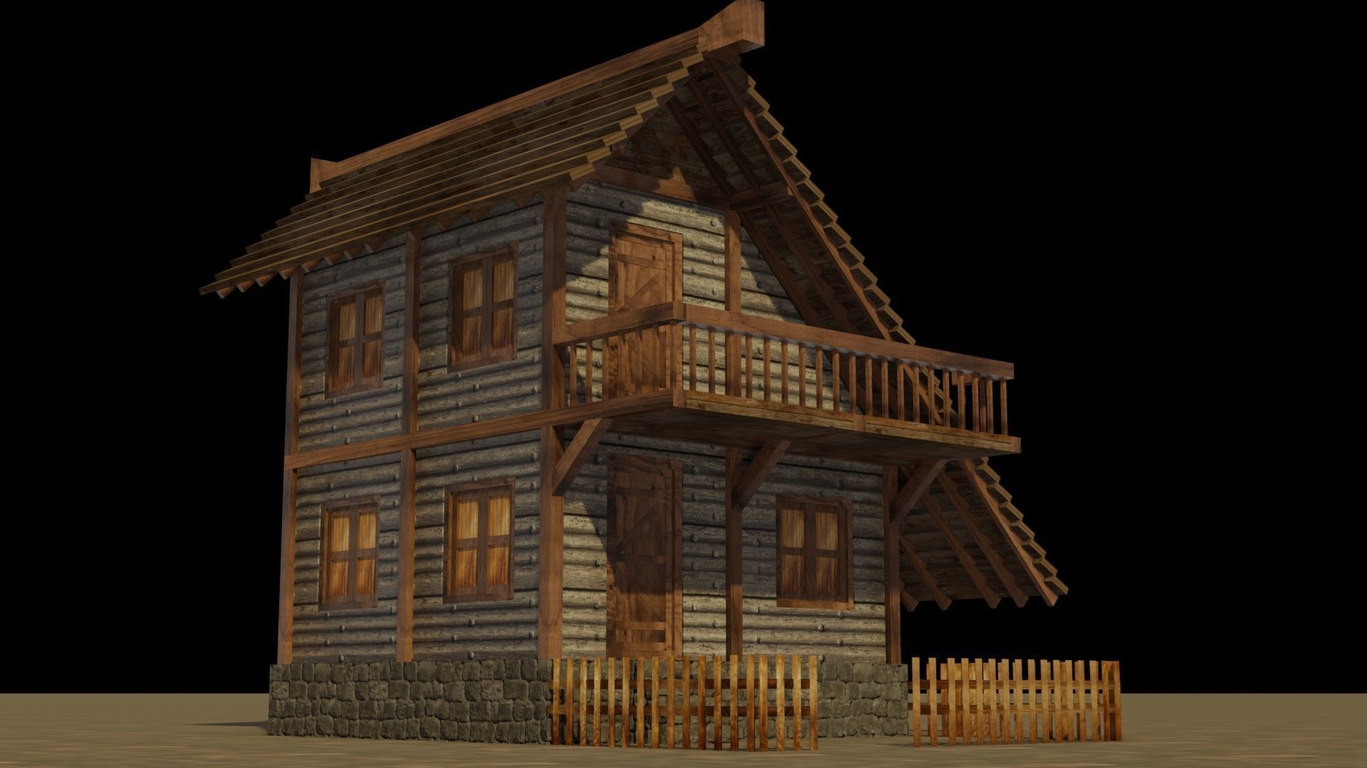 Medieval house 4 Low-poly 3D model_11