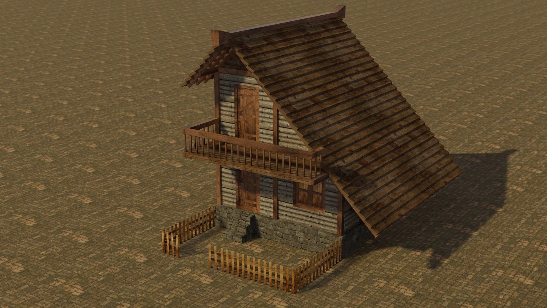 Medieval house 4 Low-poly 3D model_2