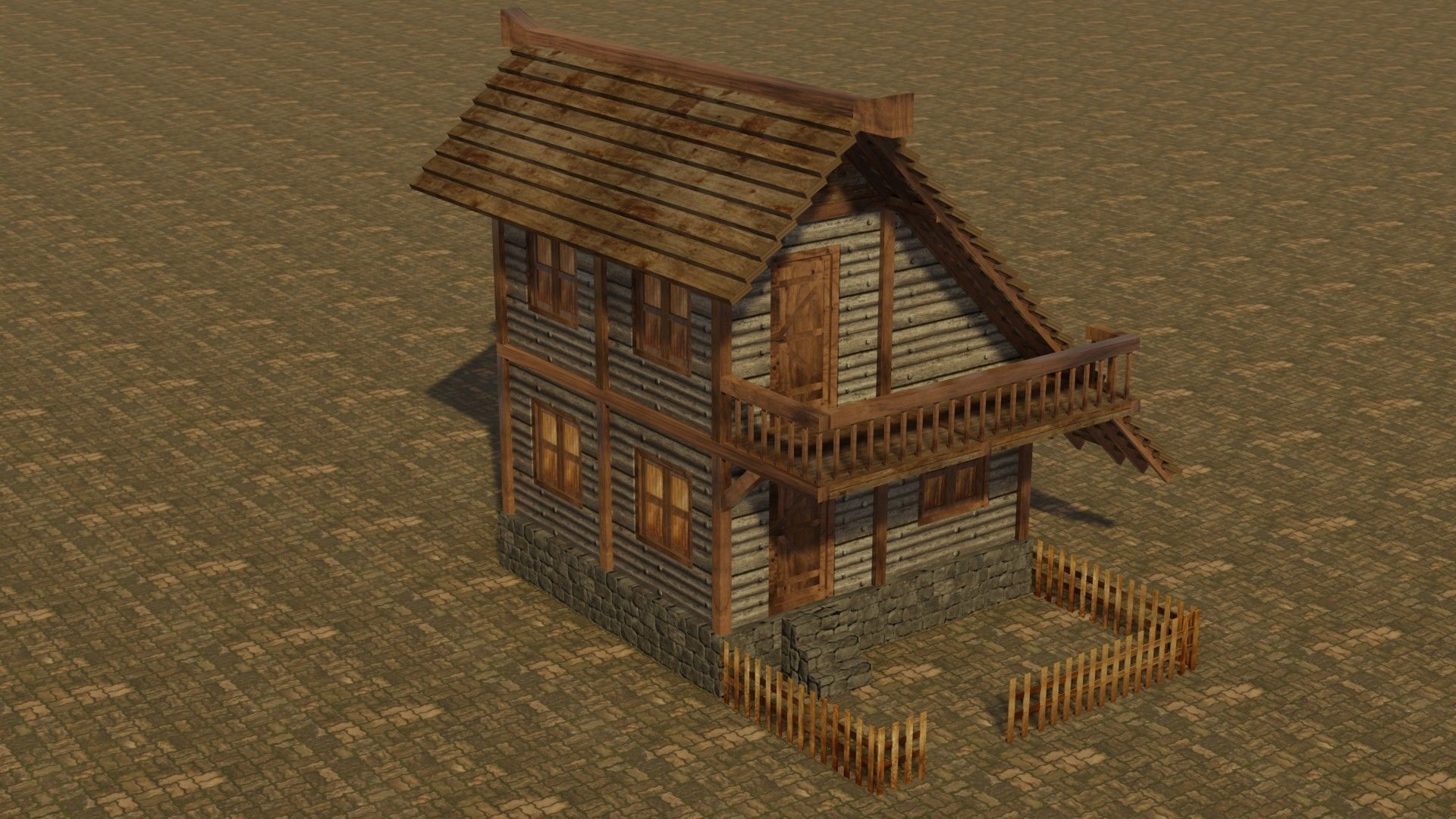 Medieval house 4 Low-poly 3D model_4