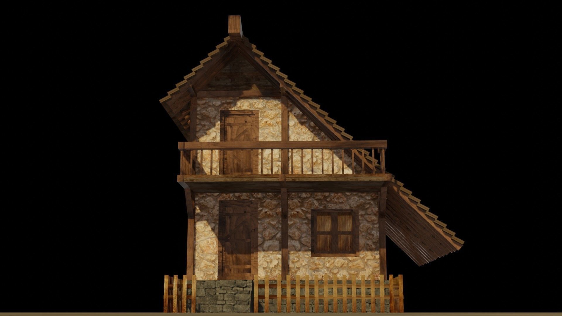 Medieval house 2 Low-poly 3D model_10
