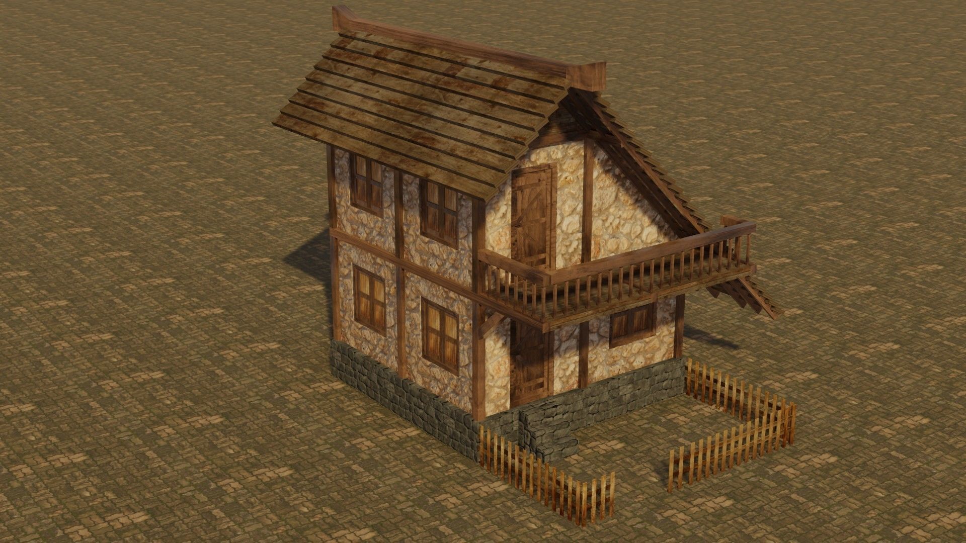 Medieval house 2 Low-poly 3D model_4