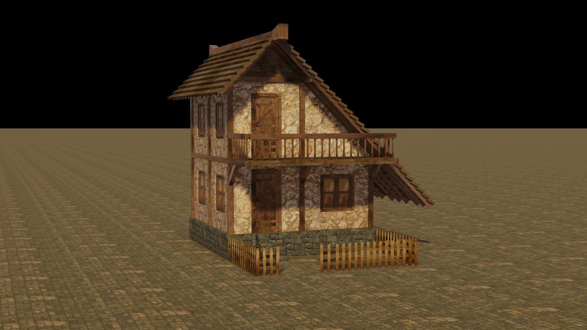 Medieval house 2 Low-poly 3D model_16