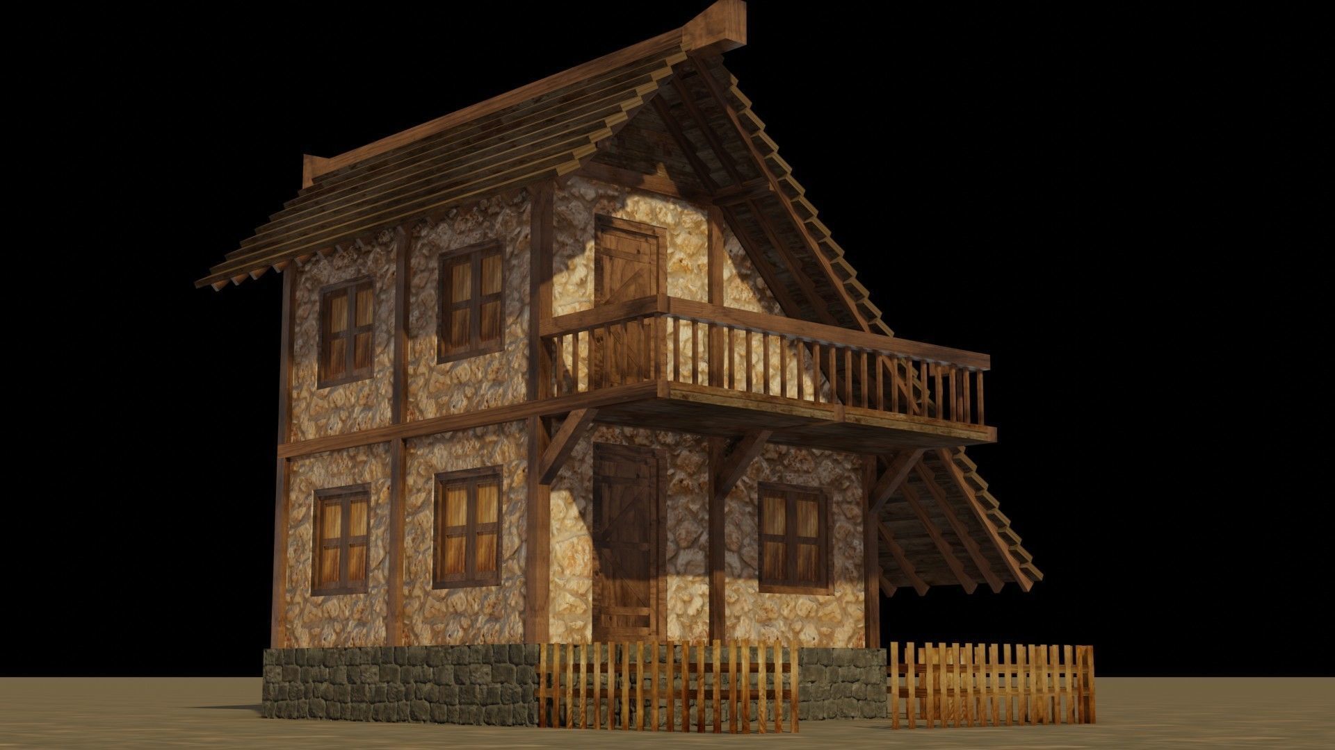 Medieval house 2 Low-poly 3D model_11
