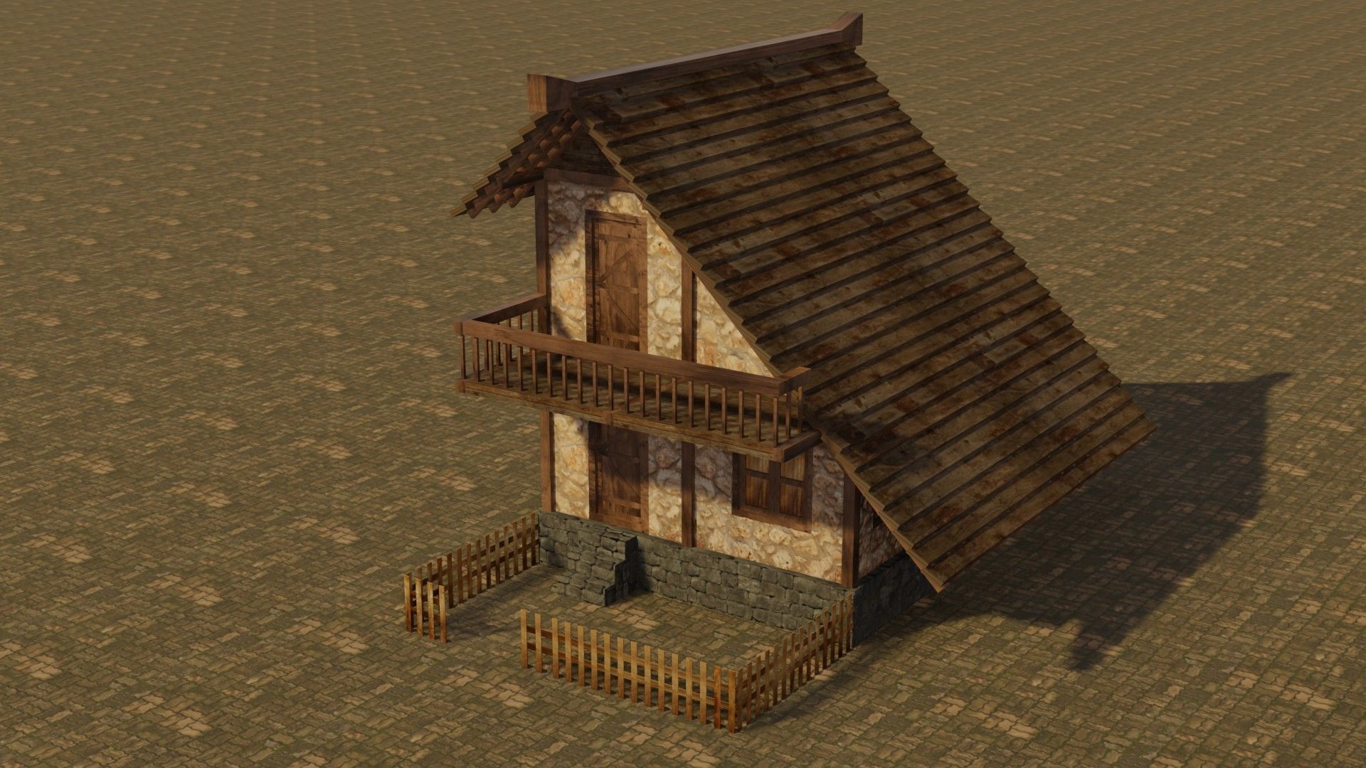 Medieval house 2 Low-poly 3D model_2