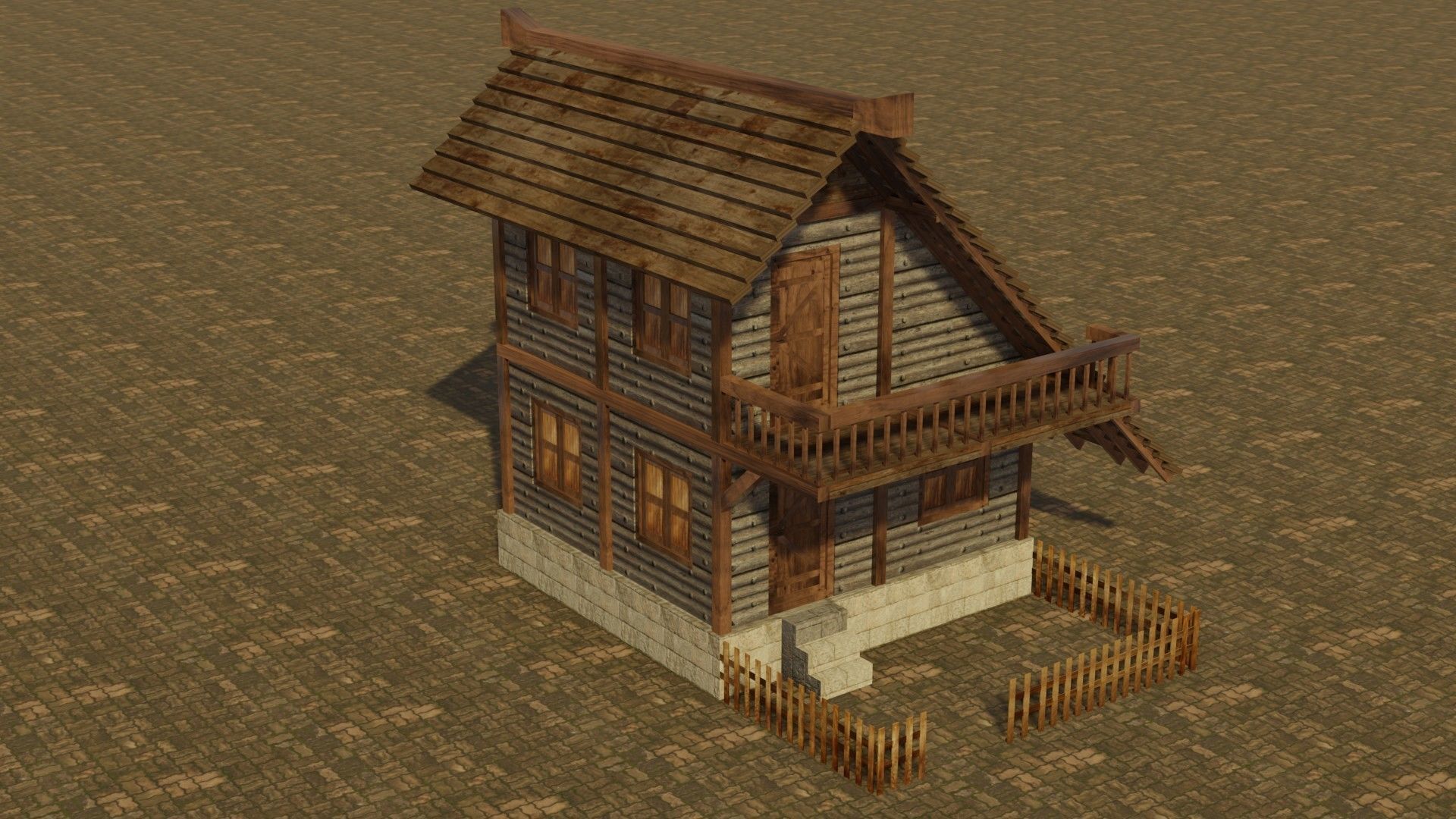 Medieval house 9 Low-poly 3D model_4
