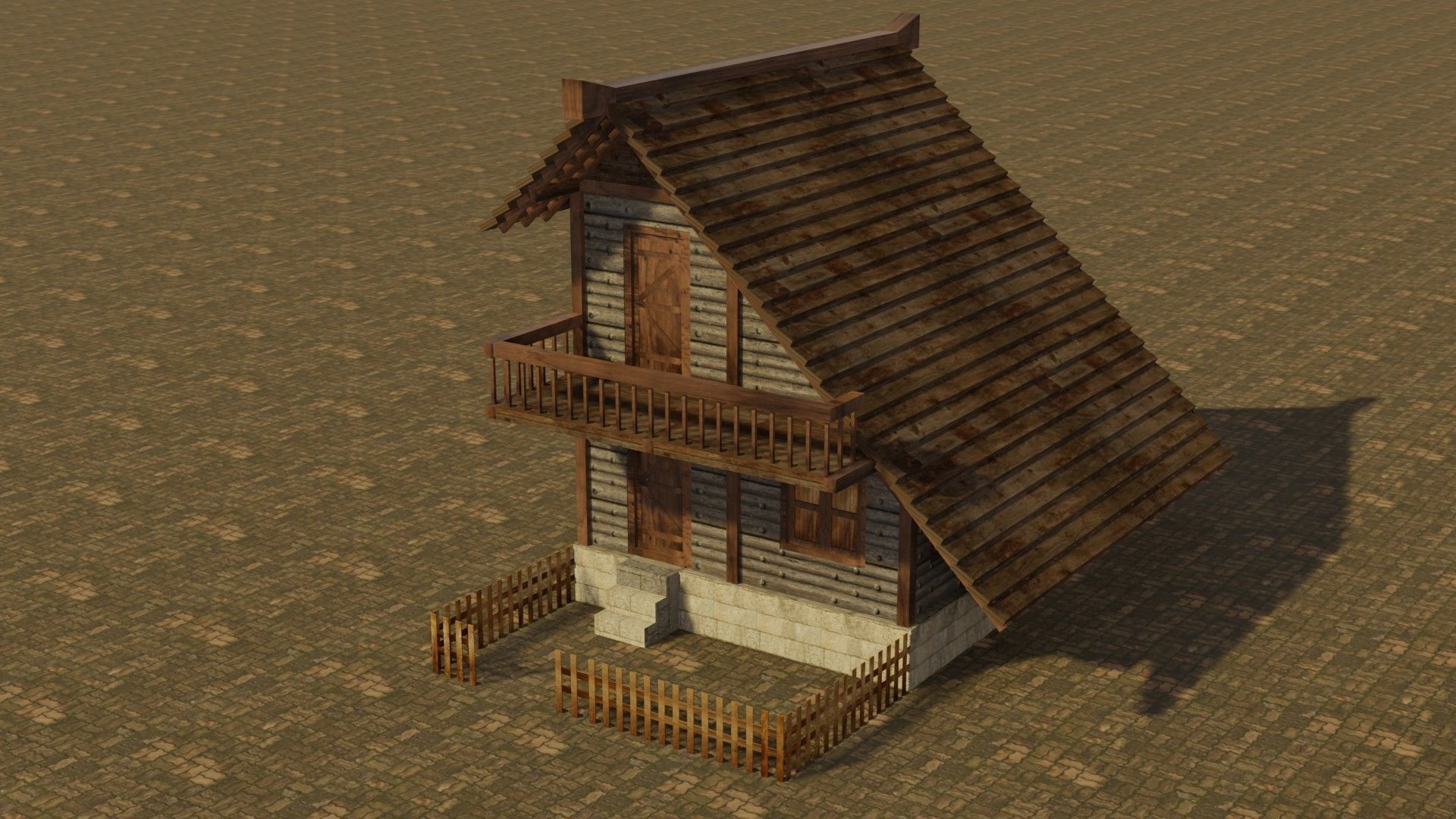 Medieval house 9 Low-poly 3D model_2