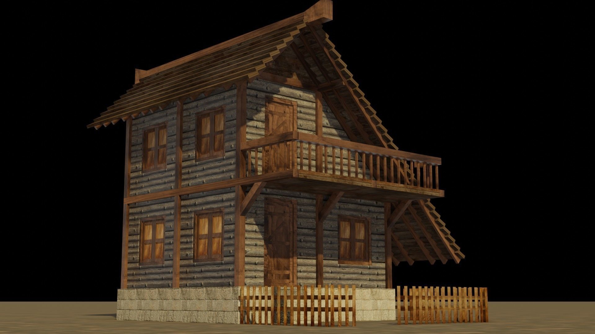 Medieval house 9 Low-poly 3D model_11