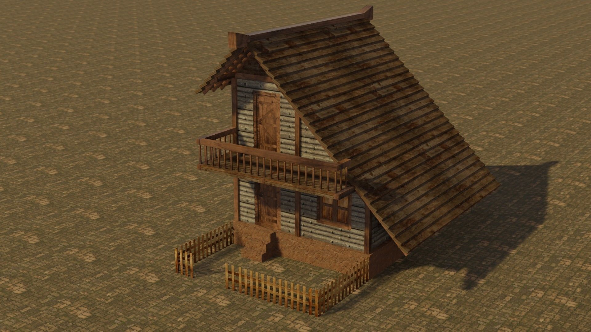 Medieval house 15 Low-poly 3D model_2