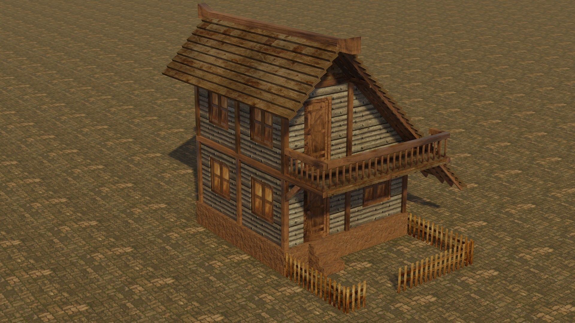 Medieval house 15 Low-poly 3D model_4