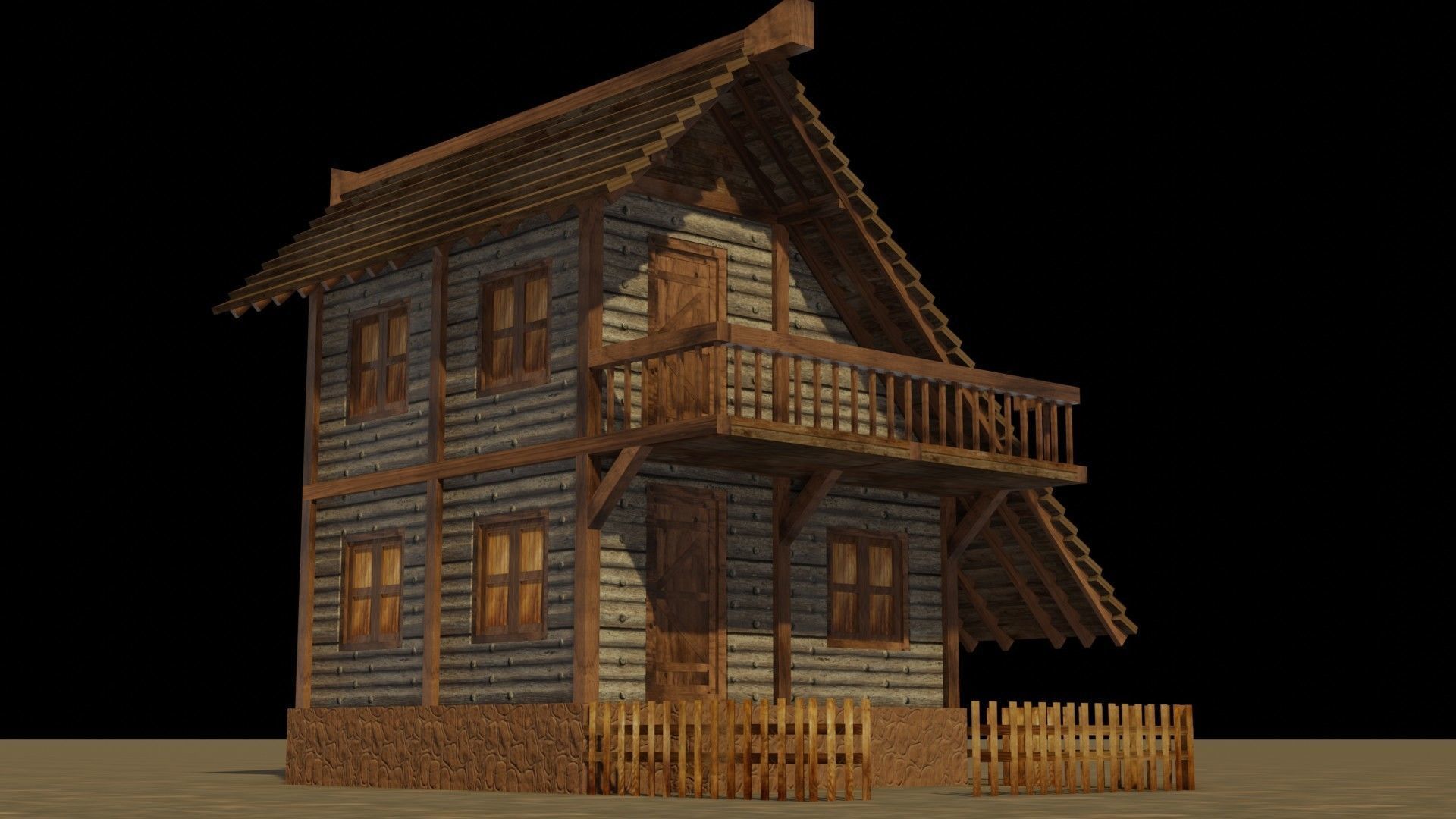 Medieval house 15 Low-poly 3D model_11