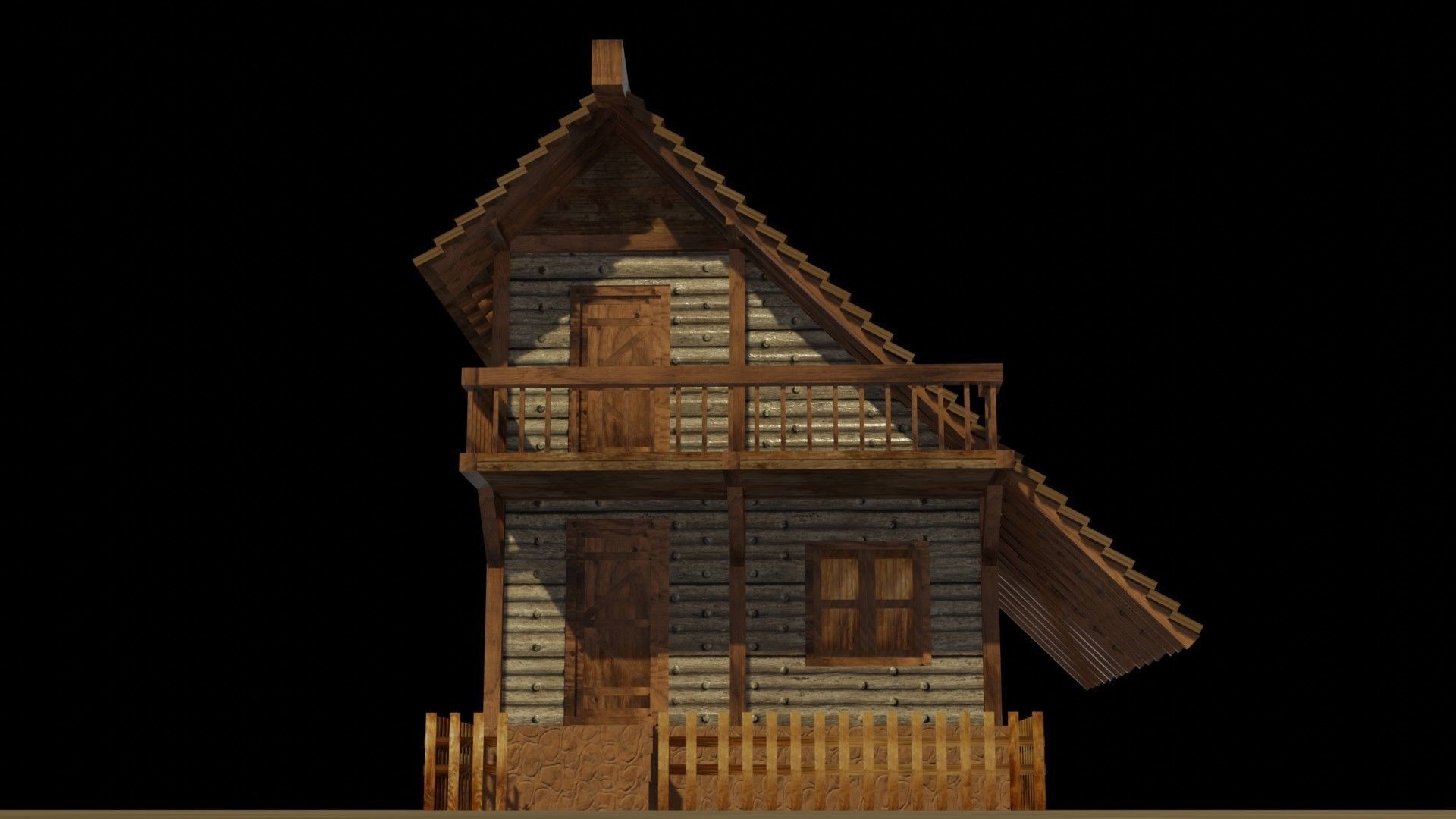 Medieval house 15 Low-poly 3D model_10