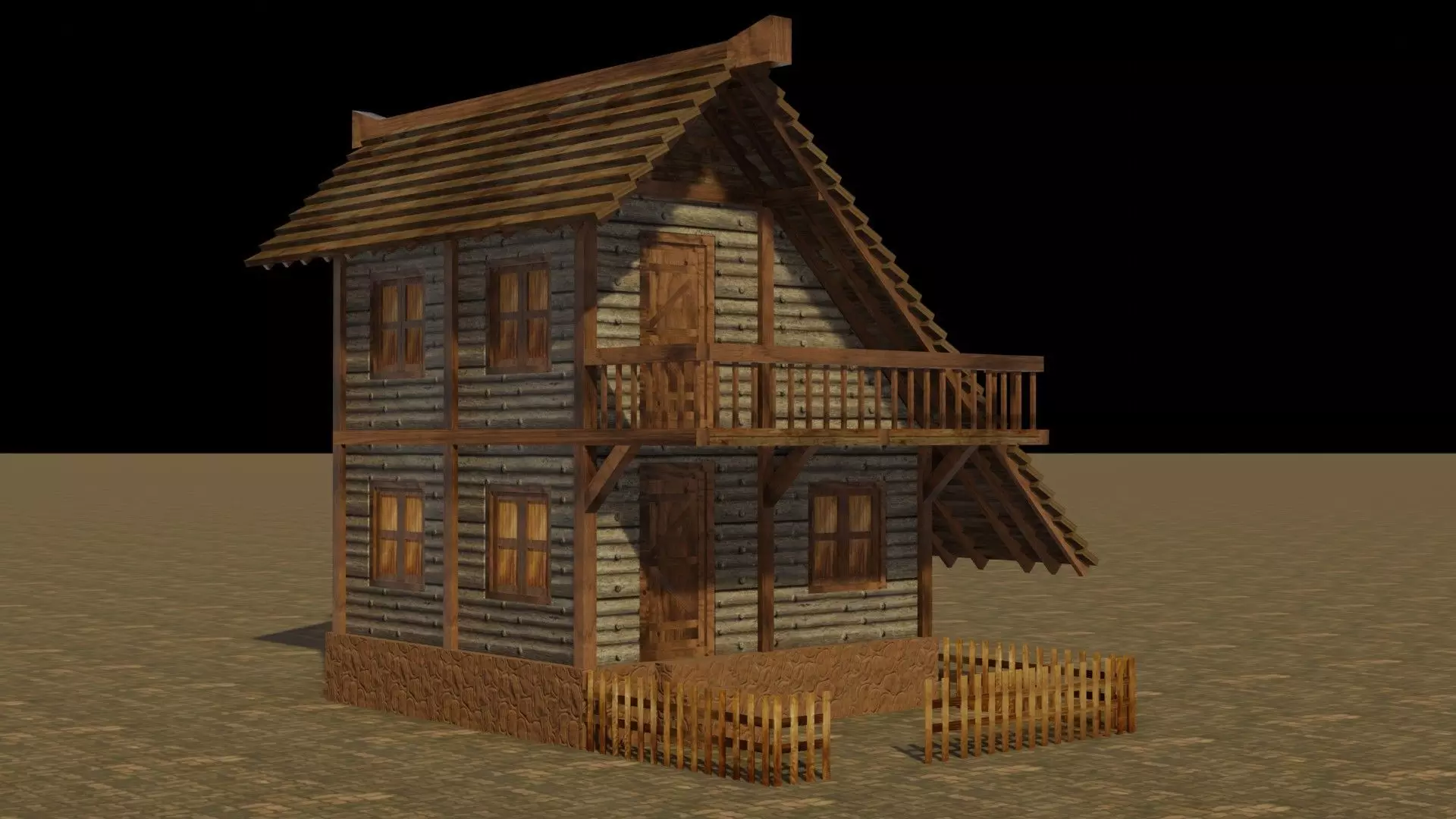 Medieval house 15 Low-poly 3D model_0