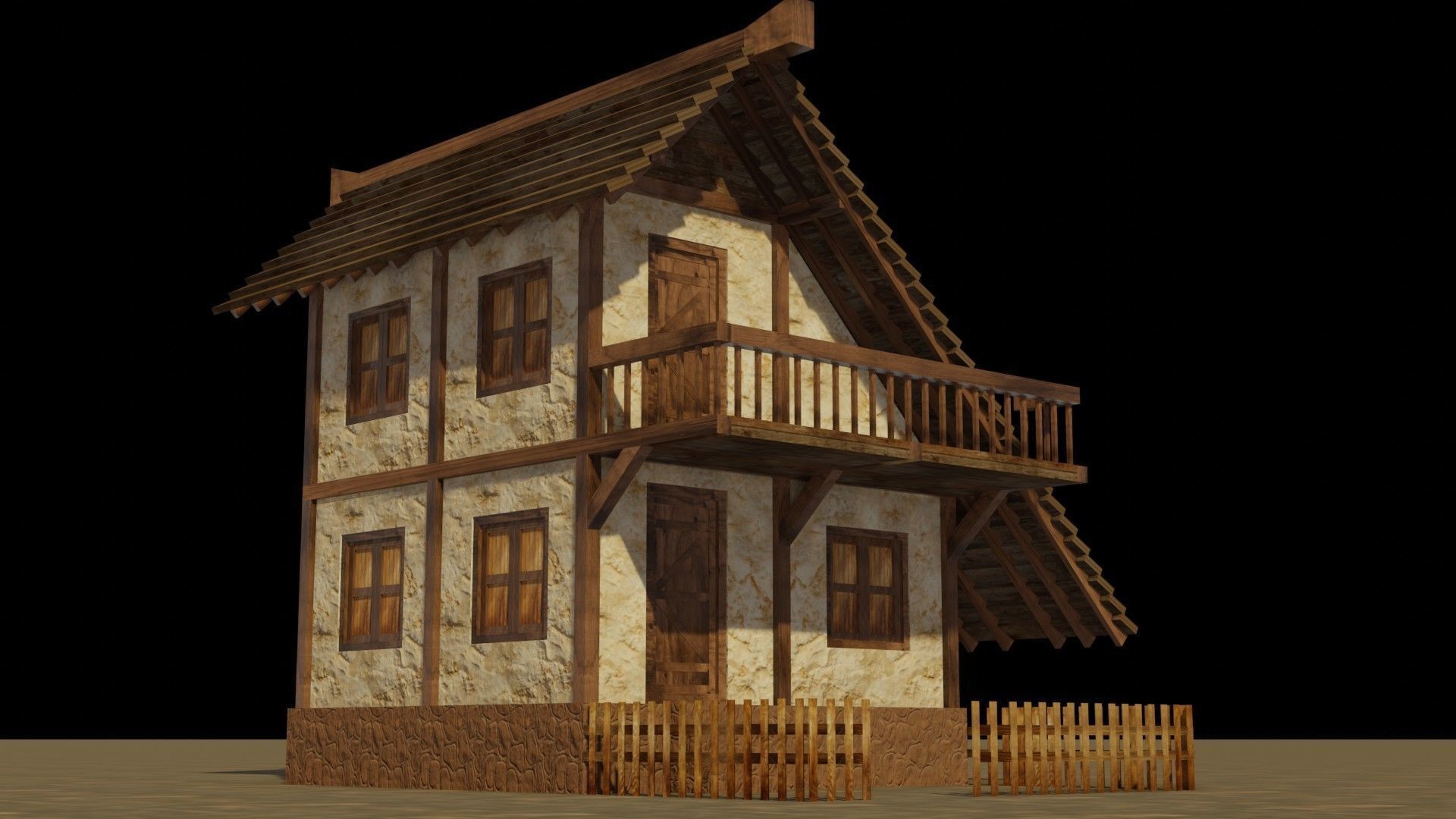 Medieval house 14 Low-poly 3D model_11
