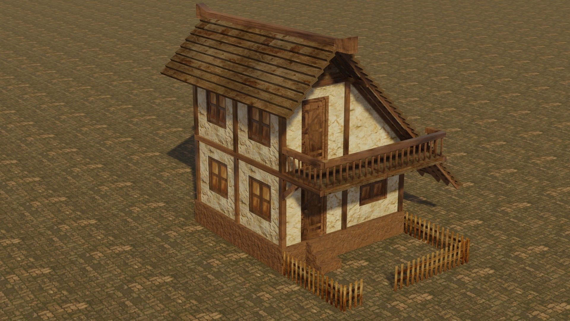 Medieval house 14 Low-poly 3D model_4