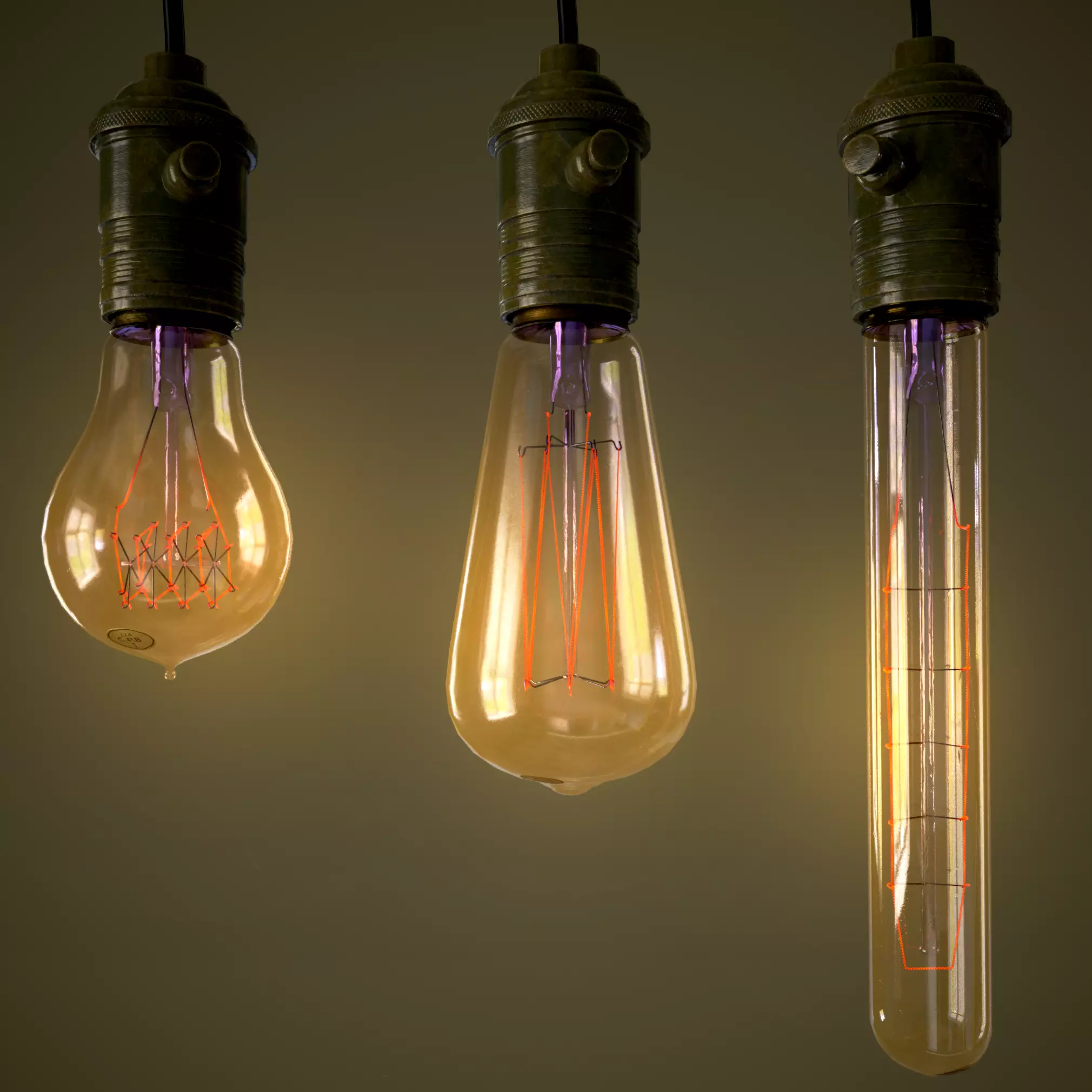 Vintage light bulbs Set PBR  Low-poly 3D model_0
