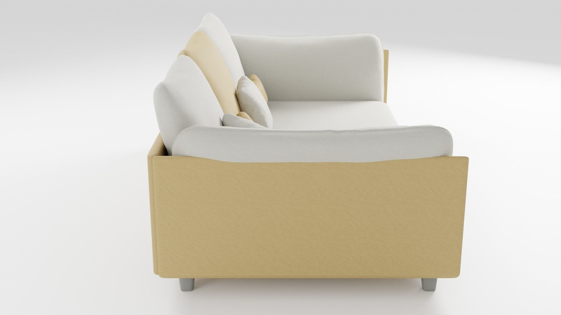 The sofa in a modern style is made of light-colored fabric 3D model_1