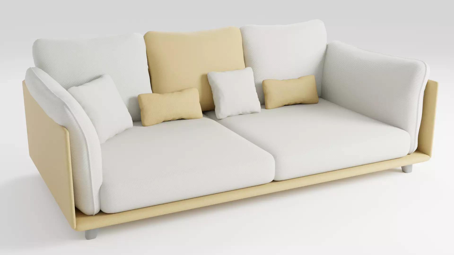 The sofa in a modern style is made of light-colored fabric 3D model_0