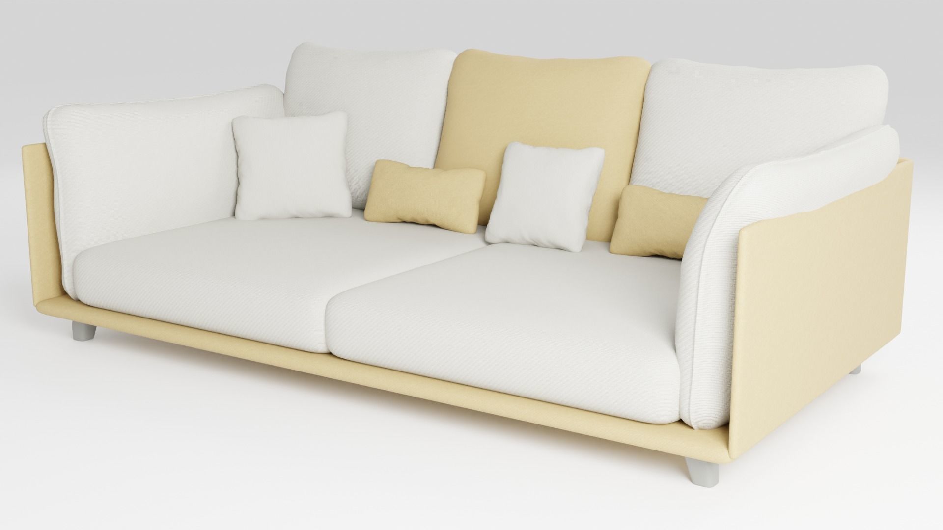 The sofa in a modern style is made of light-colored fabric 3D model_4